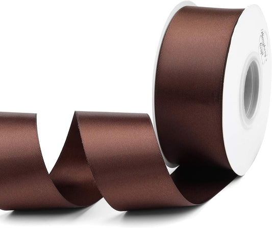 Humphrey's Craft 1-1/2 Inch Brown Double Faced Satin Ribbon - 25 Yards Variety of Color for Crafts Gift Wrapping DIY Bows Bouquet Decoration Sewing Christmas Tree Wedding and Invitation Card.