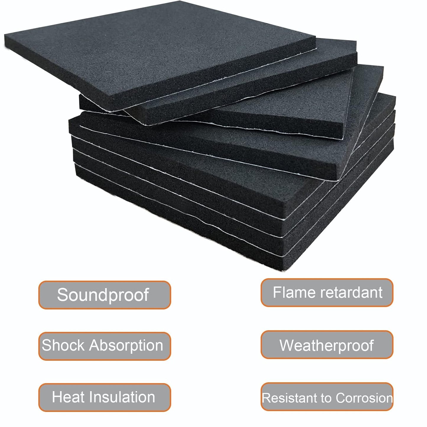8 Pcs Black Adhesive Foam Padding, Closed Cell Foam Sheet 1/4“ Thick 6 Inch X 6 Inch, Neoprene Rubber Pad Self Stick Anti-Slip Adhesive Anti Vibration Pad (6inX 6inX 1/4in, 8)