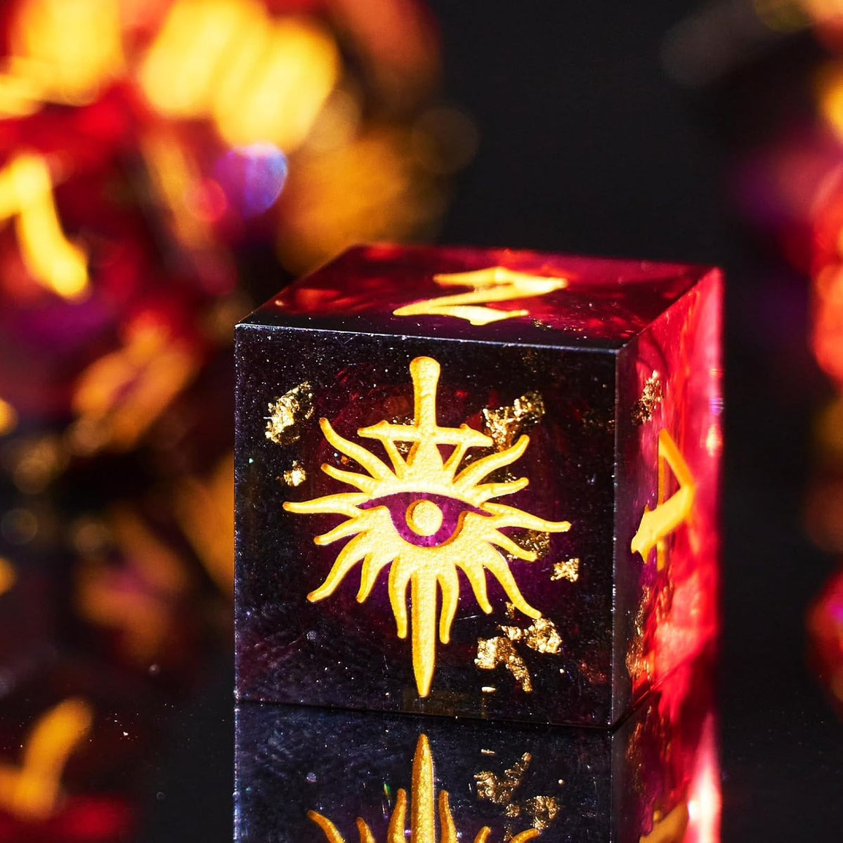 The Eye of Mystery Liquid Core DND Dice Set – Unique Resin Dice Set for Dungeons & Dragons – Red Flame Eye Dice Set for D&D Gifts