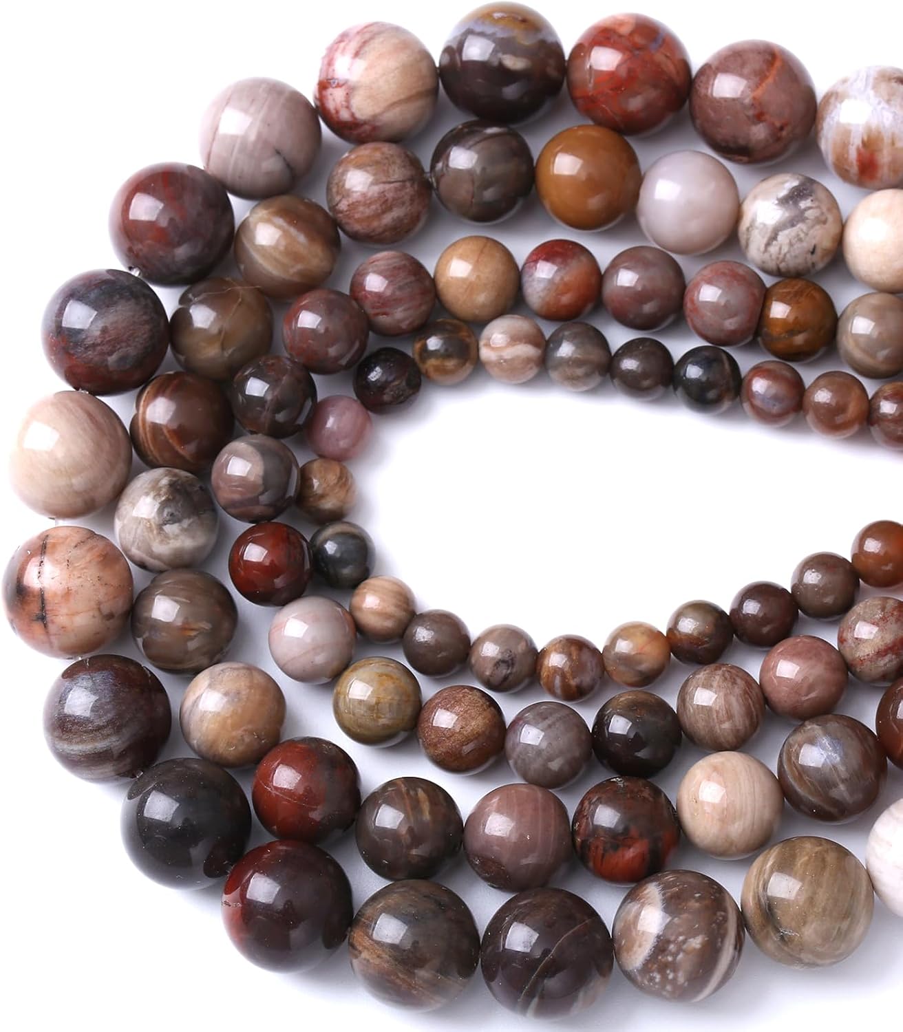 32pcs 12mm Natural Wooden Petrified Jade Agate Gemstone Beads Round Loose Spacer Beads for Jewelry Making DIY Bracelet Necklace 1 Strand 15inch