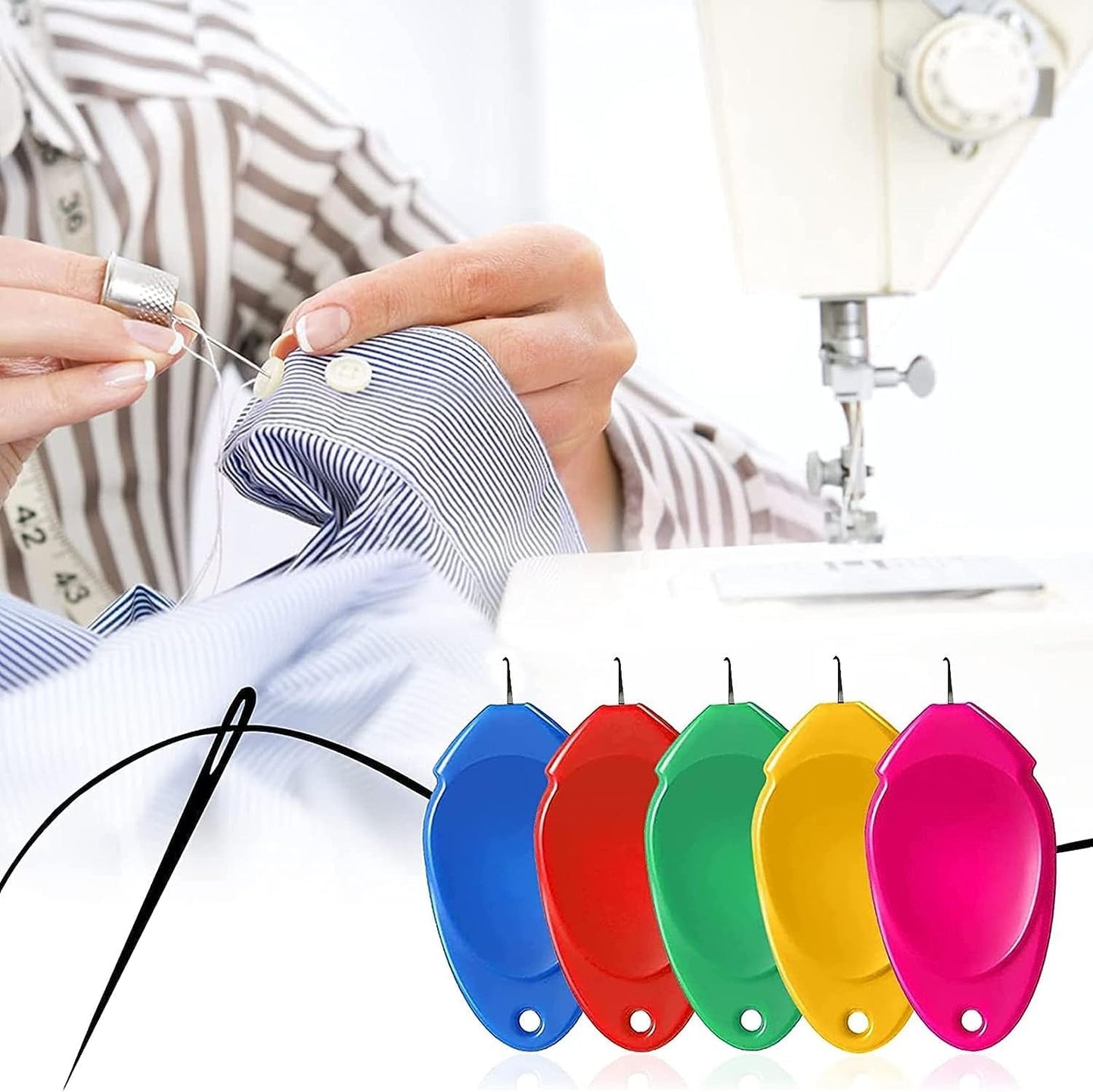 TOOVREN 12PCS Needle Threader for Hand Sewing Plastic Wire Hook Simple Threader for Needles Small Eye Easy Needle Threaders Tool for Sewing Machine Crafting Color Random