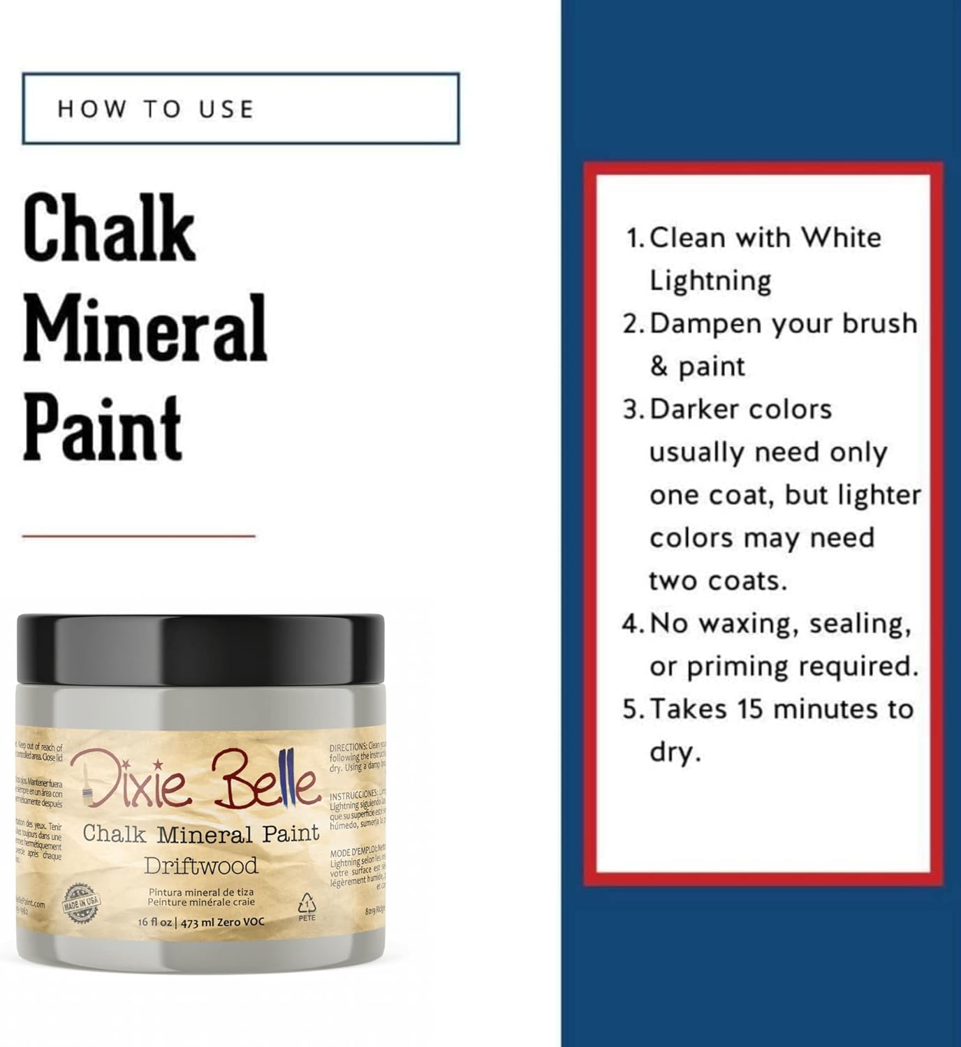 Dixie Belle Paint Company Chalk Finish Furniture Paint - Driftwood (16oz) - Matte Light Gray Chic Chalk Mineral DIY Furniture Paint