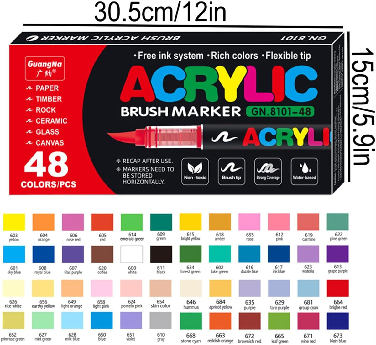 Acrylic Paint Markers Pens, 48 Vivid Colors Acrylic Markers Set,Direct Liquid Type, Stackable Color, Odorless Soft Head，Markers for School，Tooli Art ，Fabric & Creative Crafts (48)