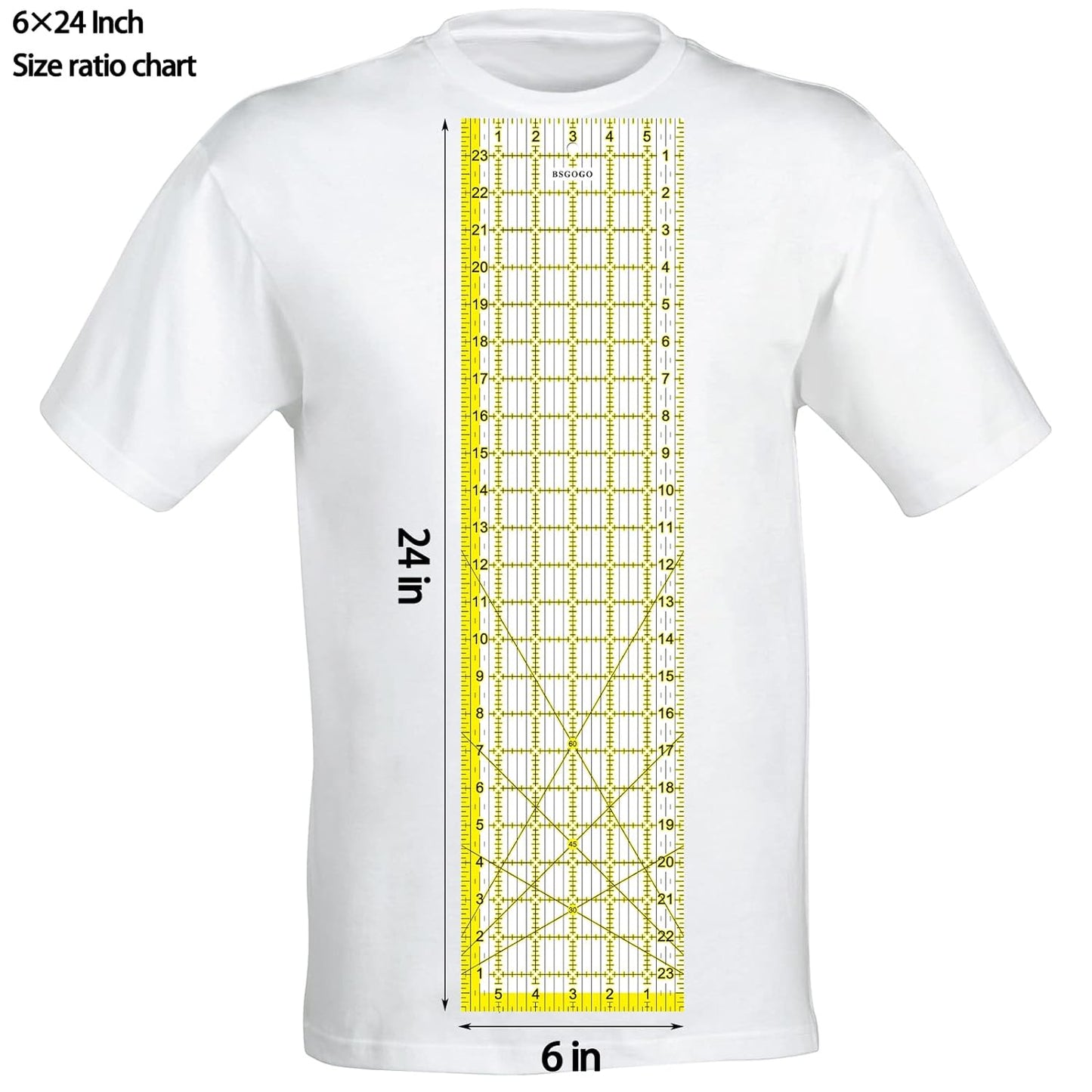 Acrylic Ruler 7 Piece Set, Non Slip Rings 50 Pieces, Quilting Rulers, Size (6"x24"), (2"x24"), (3"x18"), (3"x8"), (1.5"x12"), (1"x12"), (1"x6") (Yellow-7 Piece Set)