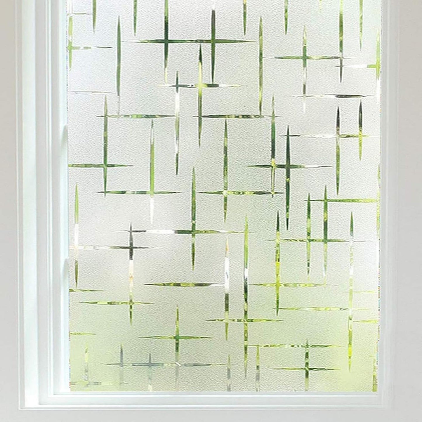 Finnez Frosted Window Film Non-Adhesive, Frosting Privacy Film for Glass Windows, Self Static-Cling Decorative Window Cling for Home Office UV Protection Cross Pattern, 35.4 x 78.7 inches