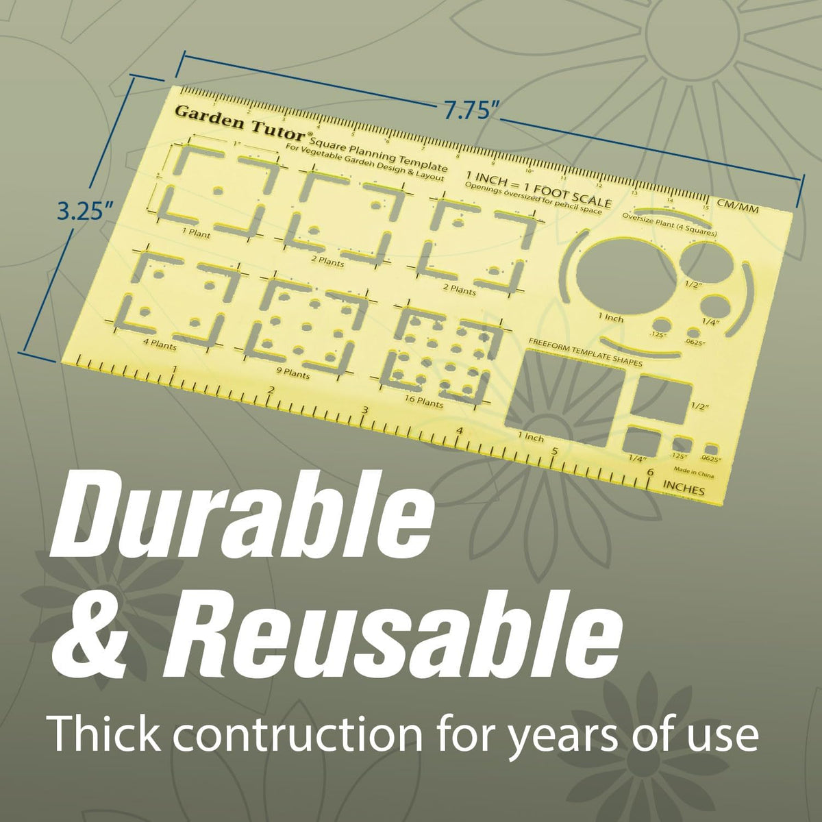 Garden Tutor Square Planning & Drafting Kit – Plan High-Yield Vegetable Gardens with Durable Stencil, Graph Paper & Guide for Grid or Row Designs