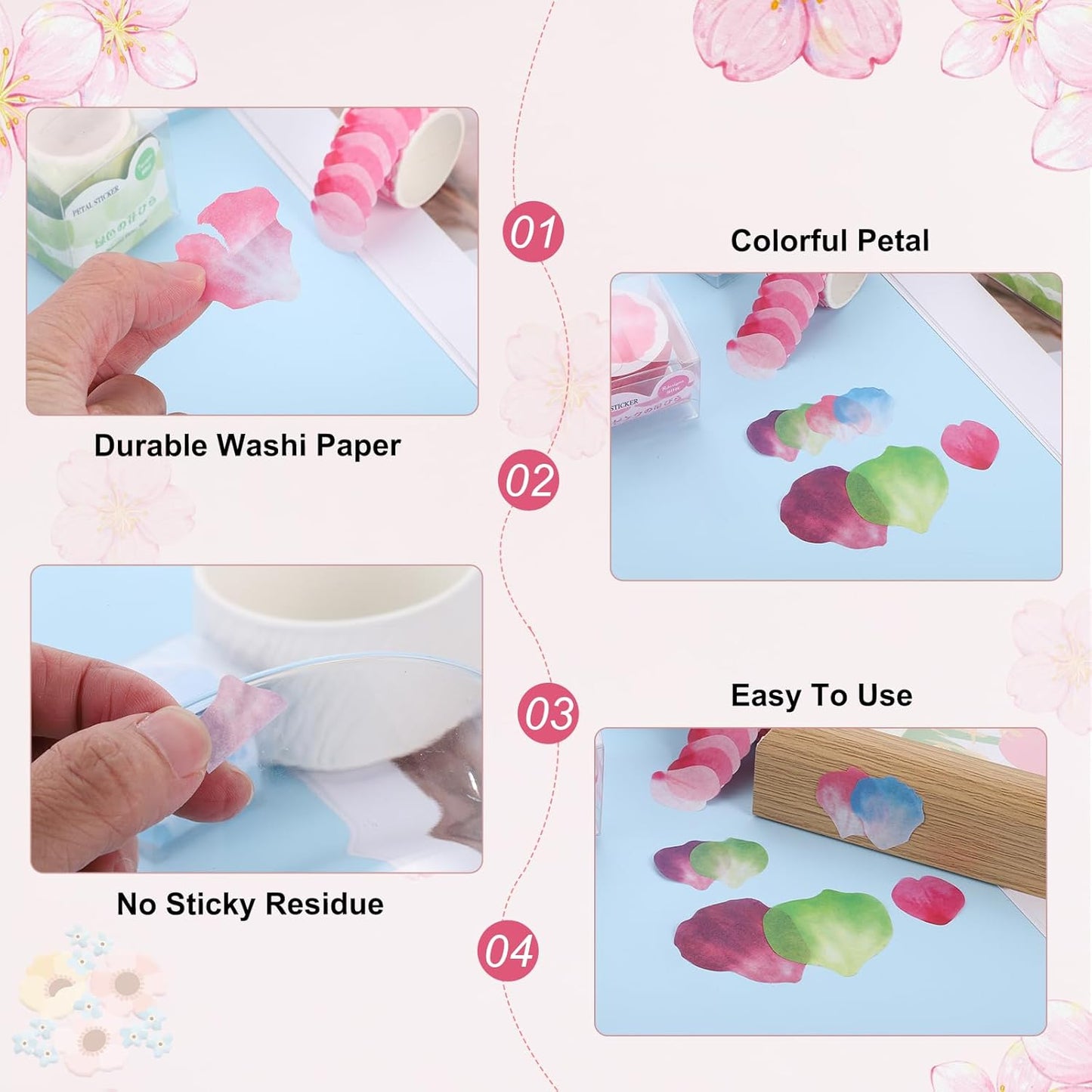uxcell 2 Rolls Petal Washi Tape, 80 Pieces Floral Decorative Tape Colored Masking Tapes Crafting Supplies for DIY Crafts, Gift Wrapping, Scrapbook, Party Decorations, Small Green