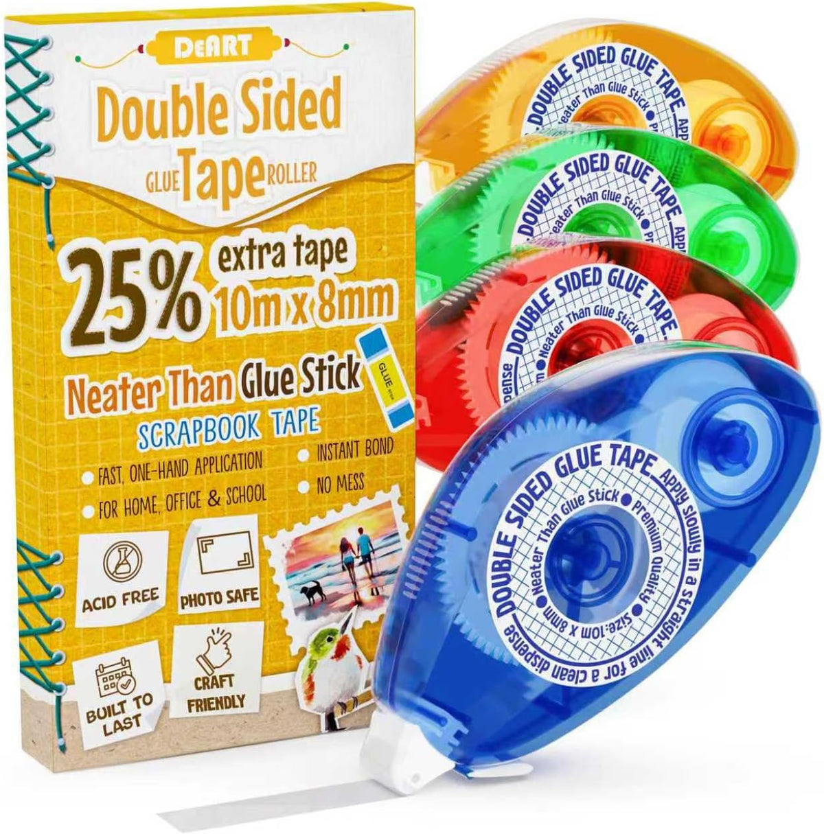 Double Sided Tape Scrapbook Tape Roller, Adhesive Glue Runner, Scrapbooking Journaling Supplies, Must Have Tapes for Paper Art & Craft Card Making Gift Wrapping School Office (4)
