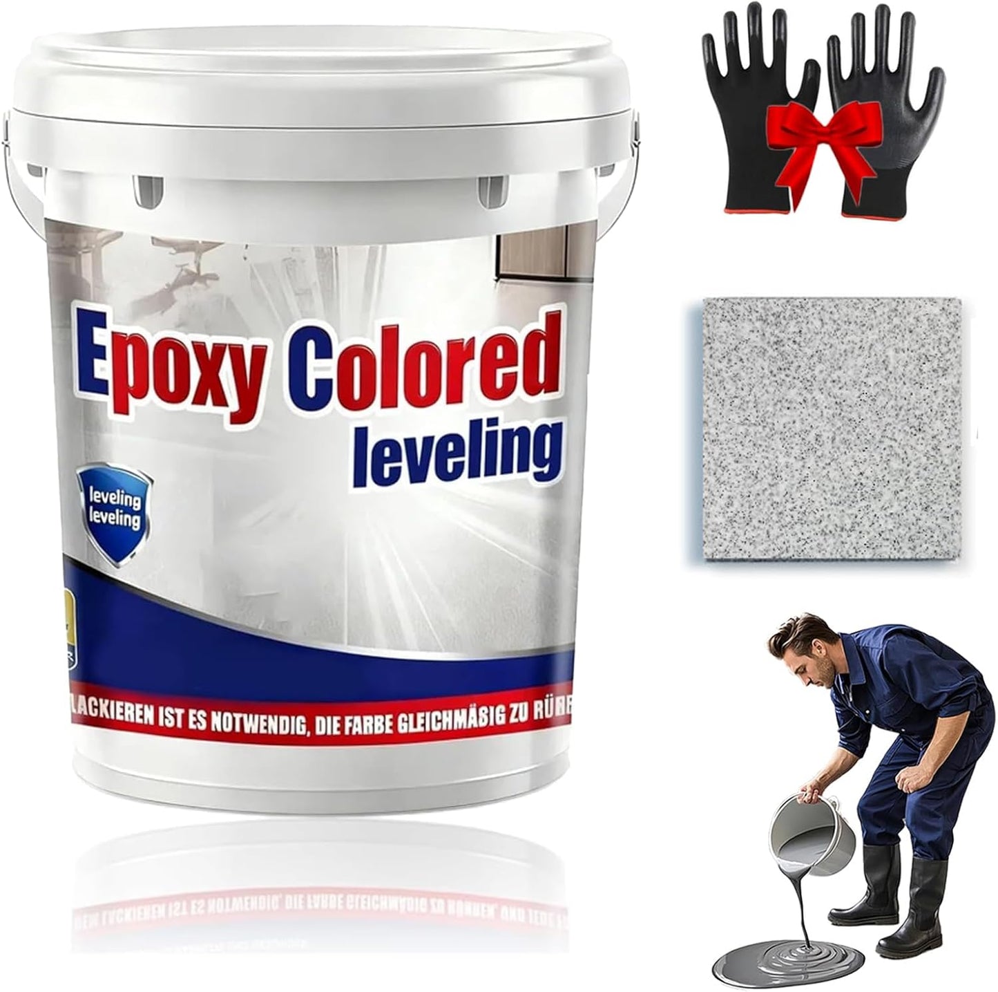 Epoxy Floor Paint, Epoxy Colored Sand Floor Paint, High-Gloss Marble Effect Self-Leveling Coating, Waterproof, Non-Slip, Ultra-Durable for Garage, Basement, Wood Floors (White Heather Gray,22 lb)