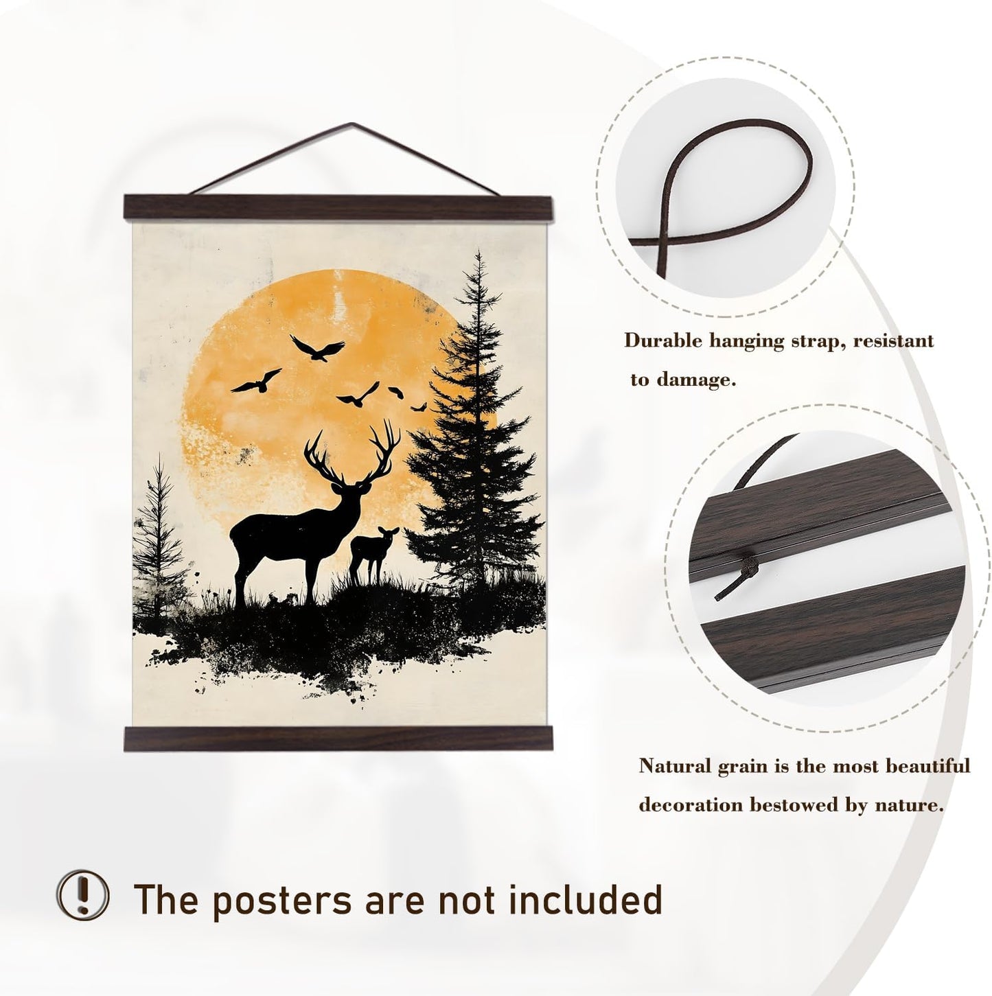 Artmag Magnetic Poster Hanger Frame, 32x24 32x40 32x48 Light Wood Wooden Magnet Canvas Artwork Print Poster Hangers Frames Hanging Kit (Walnut, 32")