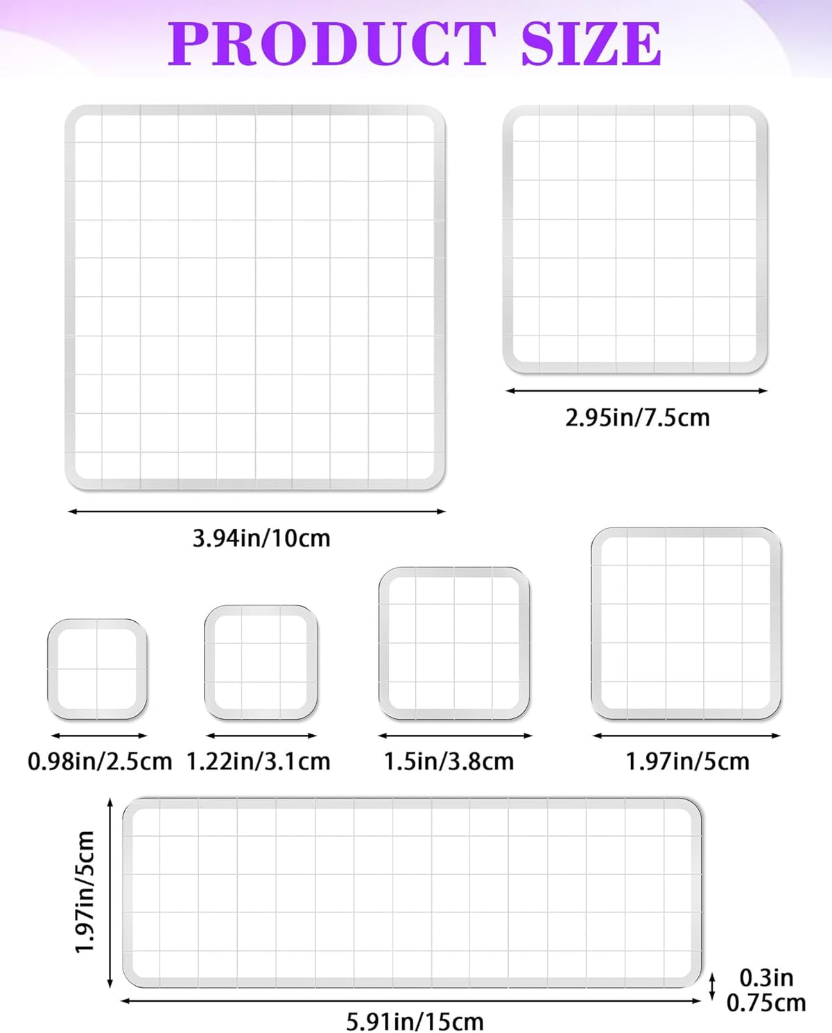 7 Pieces FIVEIZERO Acrylic Stamp Block, Assorted Sizes Clear Stamping Blocks Tools with Grid Lines for Scrapbooking Crafts Card Making and Decorative DIY Essential Stamping Tool(Straight Edge)