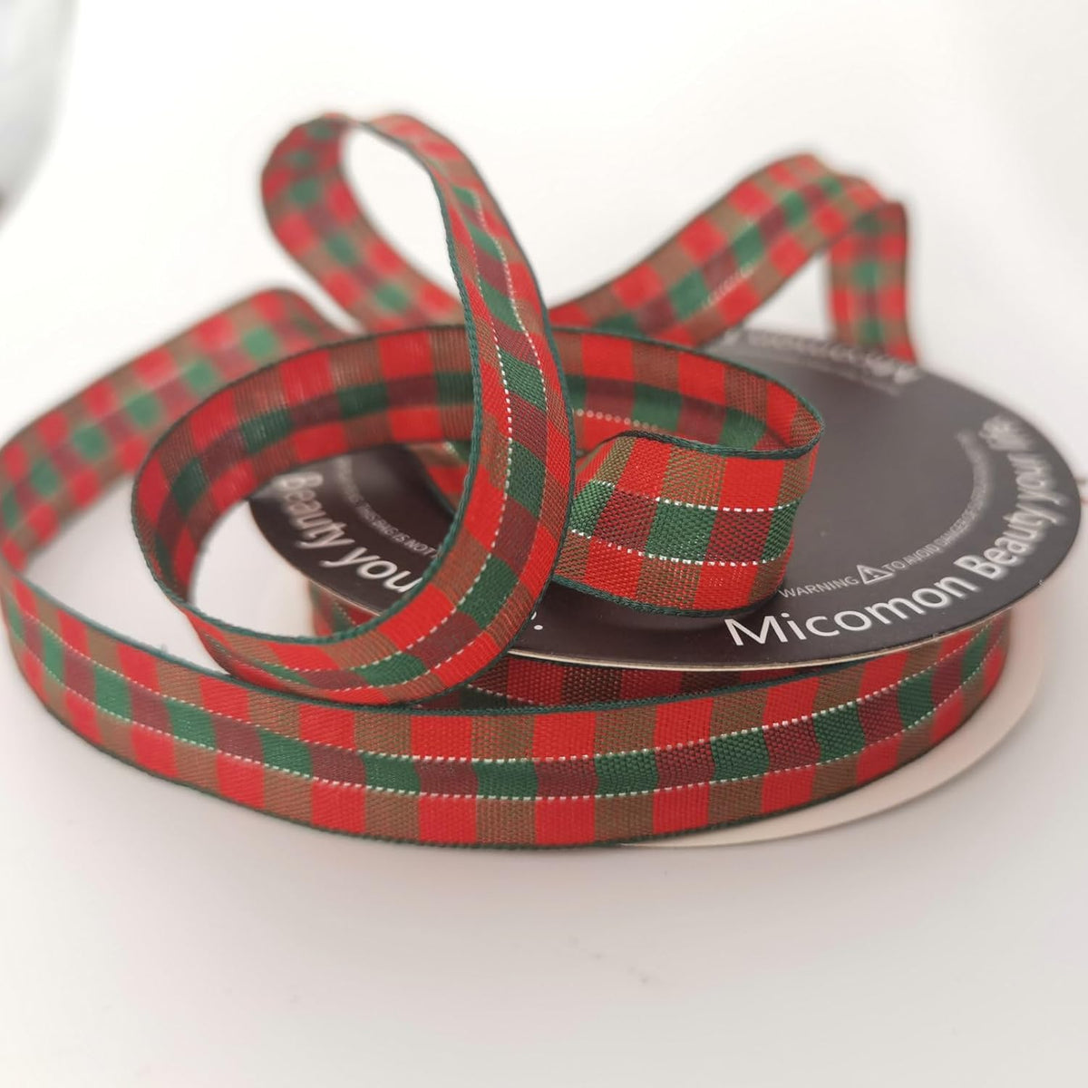 Micomon Christmas Ribbon Gingham Checkered Ribbon 25 Yards Plaid Ribbon for Christmas Crafts, Gift Wrapping(5/8",RedGreenSilver)