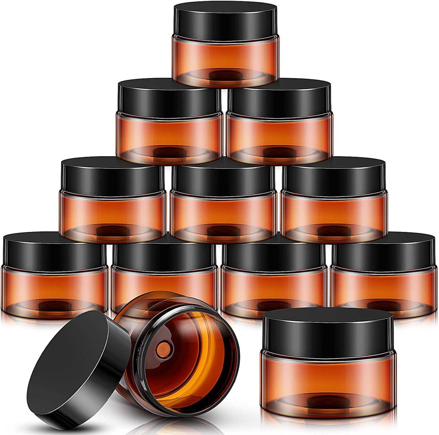 SATINIOR 12 Pack 2 oz Plastic Container Jars with Lids Round Clear Travel Cosmetic Container Slime Jars for Toiletries, Lotion, Cream, Ointments, Makeup, Rhinestone, Samples, Kitchen Storage(Amber)