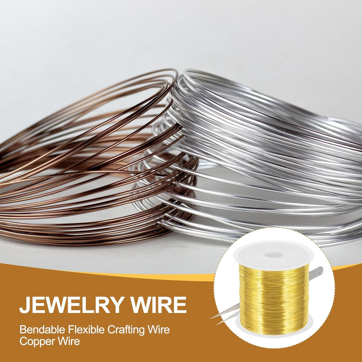 PATIKIL 28 Guage/ 0.3 mm 328 Feet Jewelry Craft Wire, Copper Beading Wire with Plier for Beading Jewelry Making Supplies Earrings Bracelets Accessories Sculptures Gardening, Gold