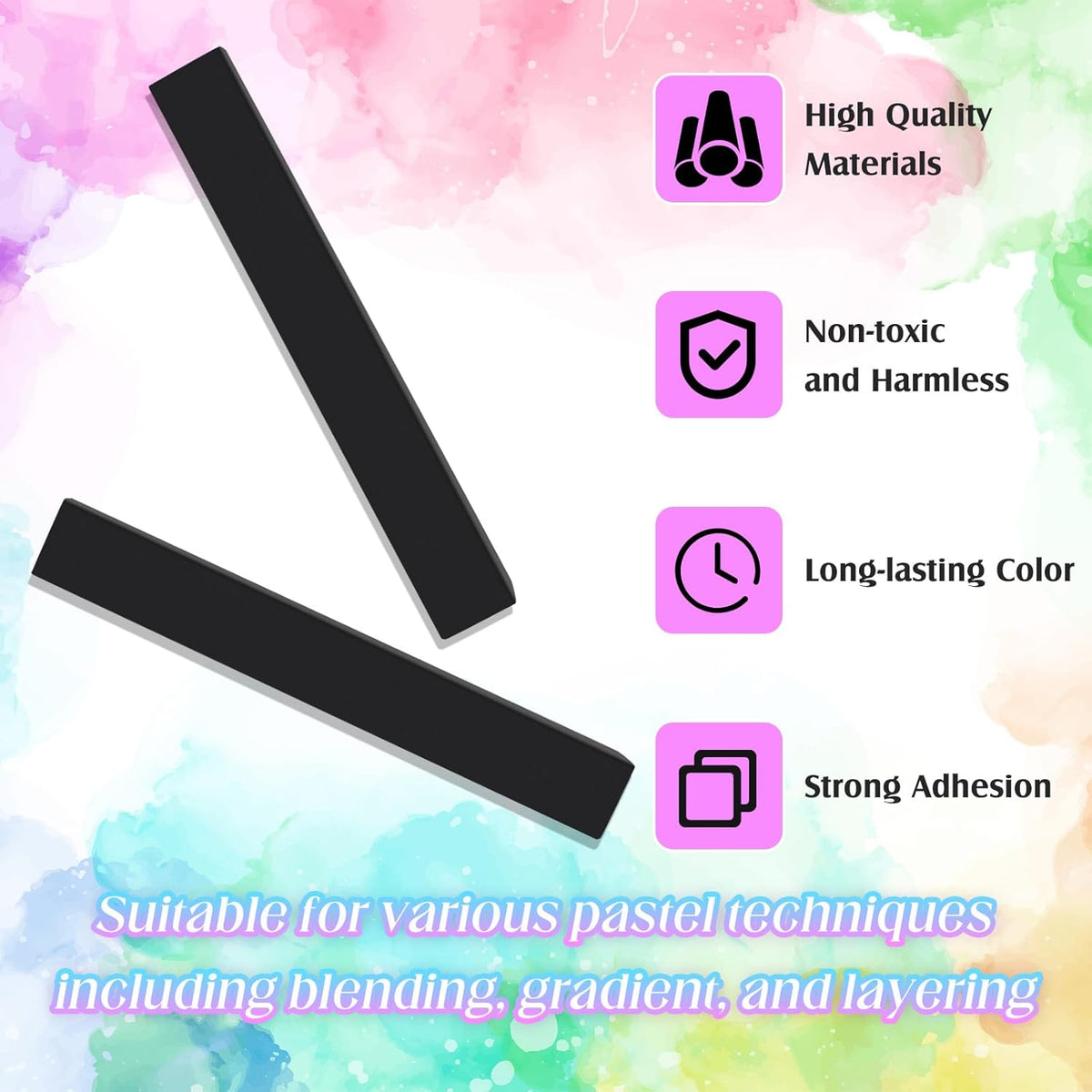 24 Pcs Soft Pastel Drawing Chalk Set Square Sketch Chalk Non-toxic Artist Pastel Sticks for Professional Artists Students and Art Lovers (Black)
