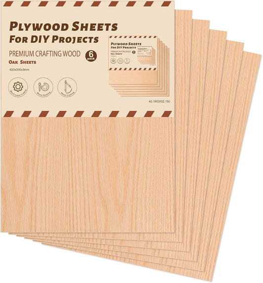 ROBOTIME 6-Pack Laser Wood Sheets 1/8" - 12 x 16 x 1/8 Inch - Oak - 3mm Plywood for Laser Cutting, Laser Engraving Blanks