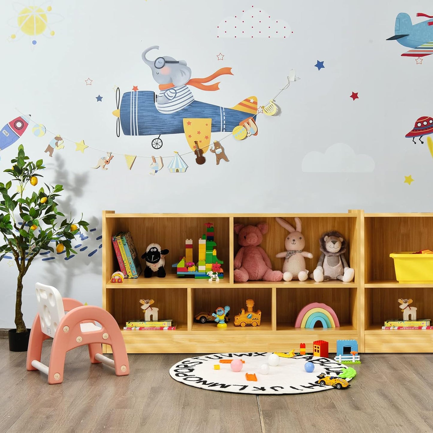 KOTEK Toy Storage Organizer, 5 Cubby Kids Bookshelf, Wooden 3-Tier Bookcase Storage Cabinet, Open Display Book Shelf for Daycare, Nursery, School Classroom, Playroom & Living Room (Burlywood, 5 Cubes)