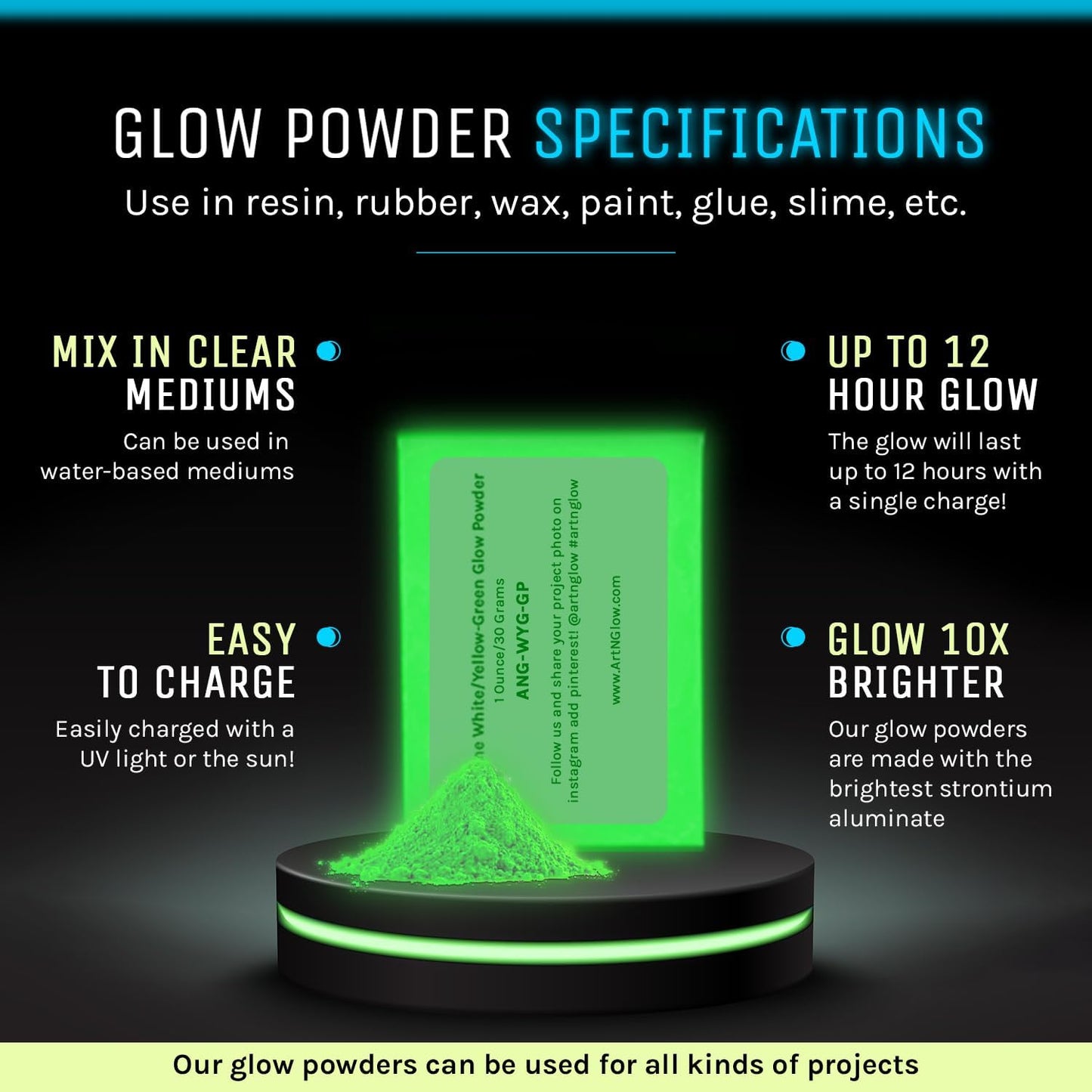 Glow in The Dark Pigment Powder - Neutral and Fluorescent Color for Art Painting, Fine Art, Nail Art Paint, and DIY Crafts - Long Lasting, 10+ Color Options - Fluorescent Red - (12 Grams/ .42 oz)
