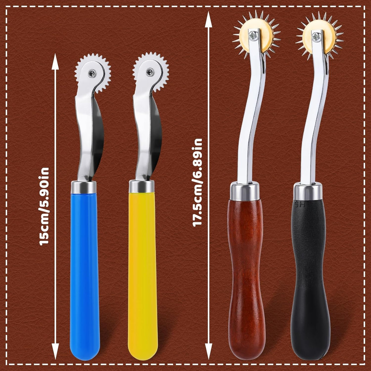 4PCS Tracing Wheel, Professional Stitch Marking Spacer, Wood and Stainless Steel Pounce Wheel for Sewing Patterns with Wooden Handle and Plastic Handle for Tracing Paper and Leather Crafts