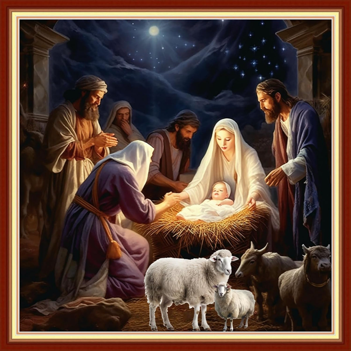 Disxvivy Cross Stitch Stamped Full Embroidery Kits DIY 11CT Cotton Thread Printed DIY Needlepoint Kits Craft Needlework Set Cross-Stitch Stamped Sets-Nativity 18x18 inch