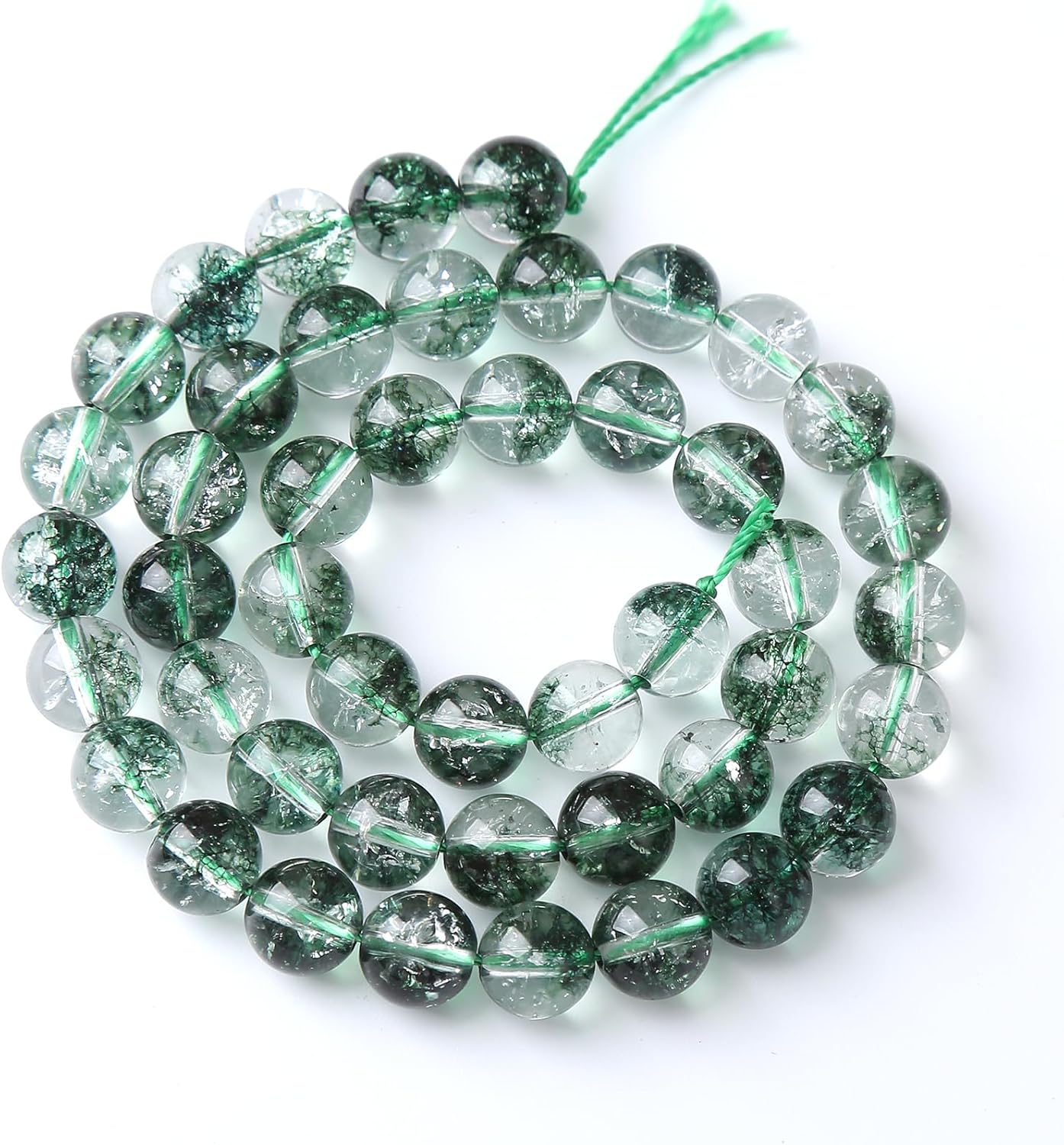 45pcs 8mm Natural Green Phantom Ghost Quartz Stone Round Beads for Jewelry Making DIY Bracelets Necklaces Crystal Energy Healing Stone Beads 15" (Green Phantom Ghost Quartz, 8mm)