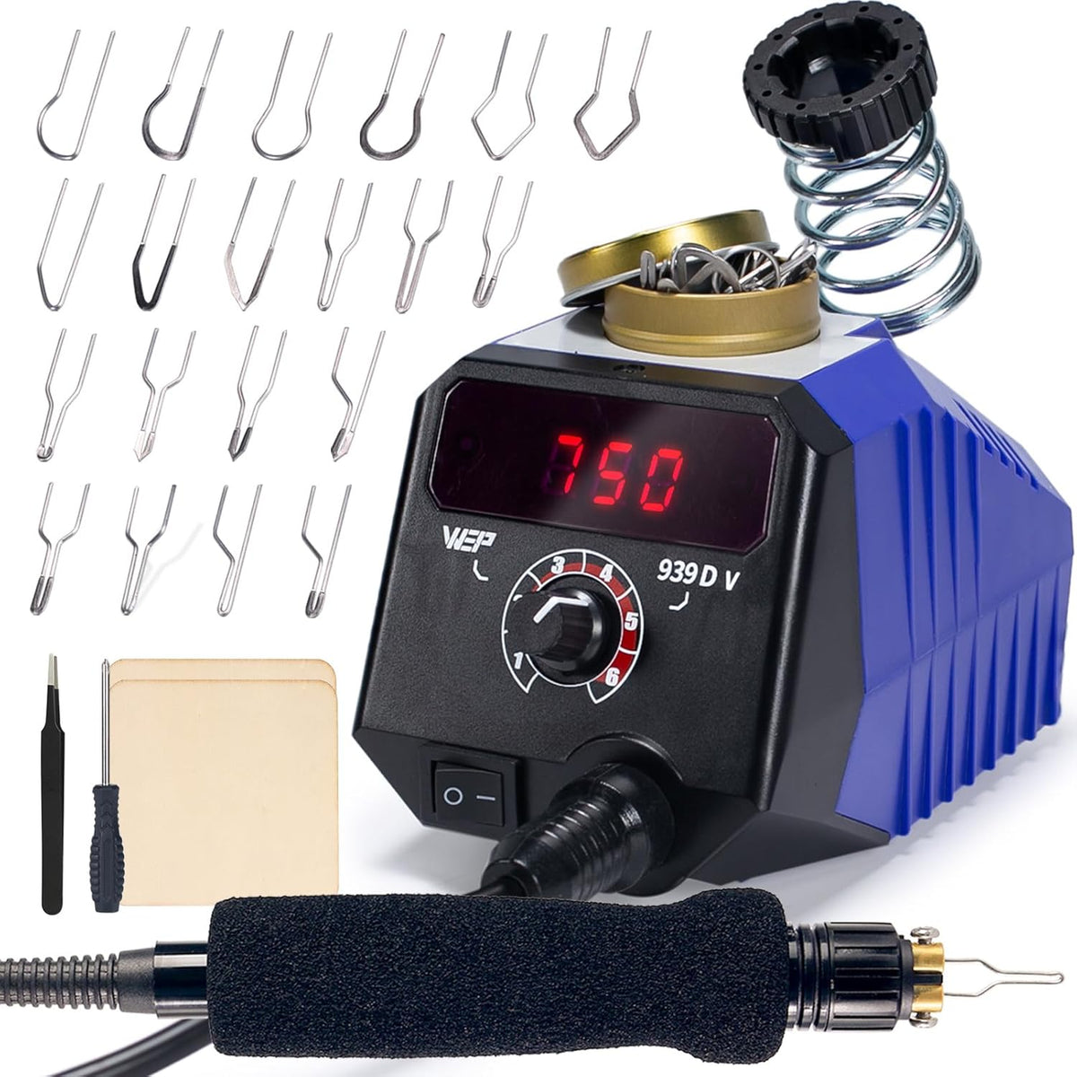 WEP 939D-V Wood Burning Kit 250-750℃/482-1382℉Adjustable Wood Burning Tool with Detachable Pen, 20 Wood burner Tips, WoodBurning Pen Holder Suitable for Pyrography, Leather Burning Kit