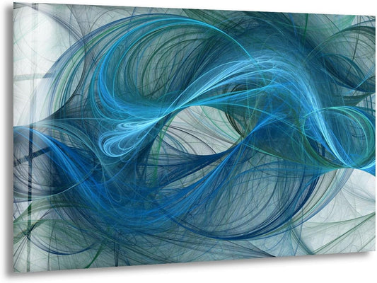 My Photostation.com Round 24'' Blue Energy Abstract Wall Art – Fluid Motion Glass PrintTempered Glass Printing Wall Decor Large Wall Art Wall Hangings