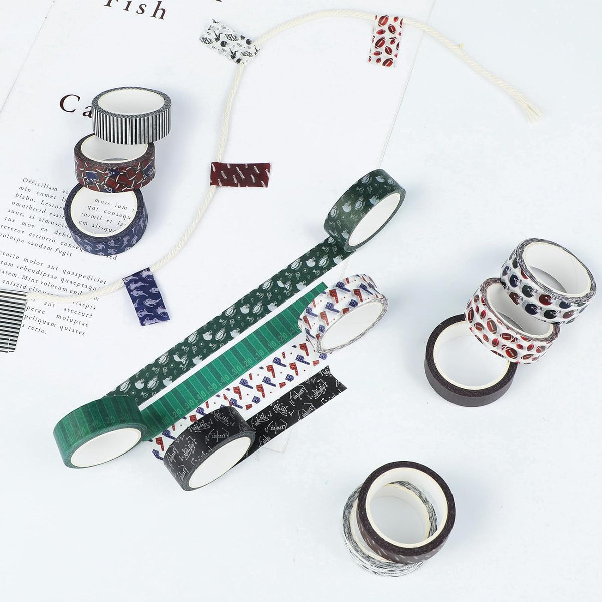 12 Rolls Football Washi Tape Sports Rugby Masking Tape Sport Decorative Tape for Scrapbook Journaling DIY Art Craft Party Decor Gifts Wrapping 16.4FT