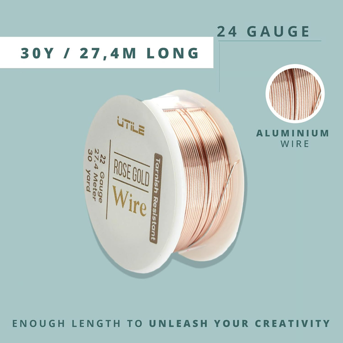 UTILE 18 20 22 24 Gauge 90 ft 99.9% Pure Soft Copper Wire for Electroculture Gardening, Jewelry Making, Crafting Wire Bendable, Plant Wire (Rose Gold 24)