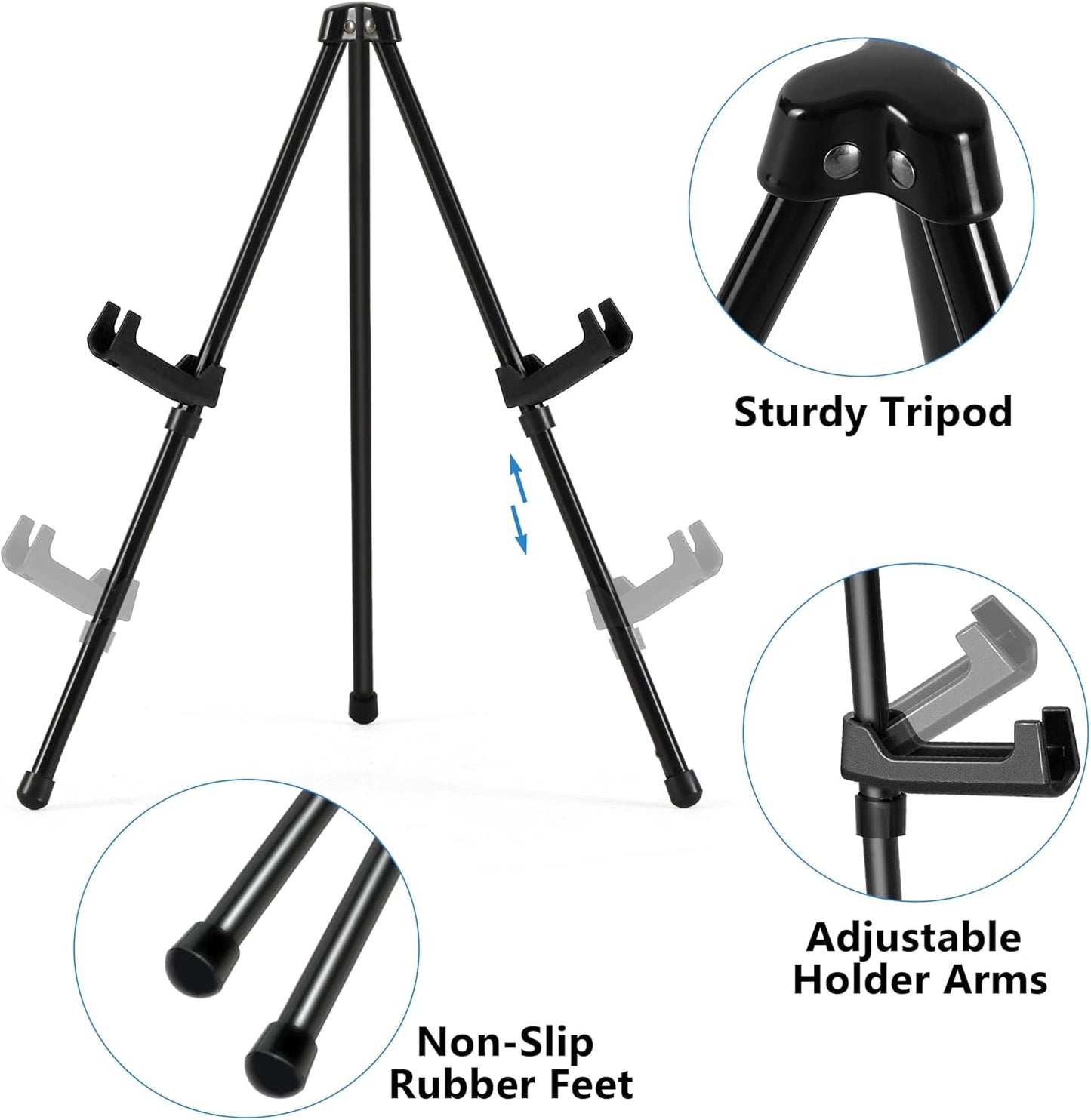 14" High Tabletop Instant Display Easel - Black Steel Small Tripod Easel Stand with Adjustable Holders for Pictures, Paintings, Posters and Store Signs(1 Pack)