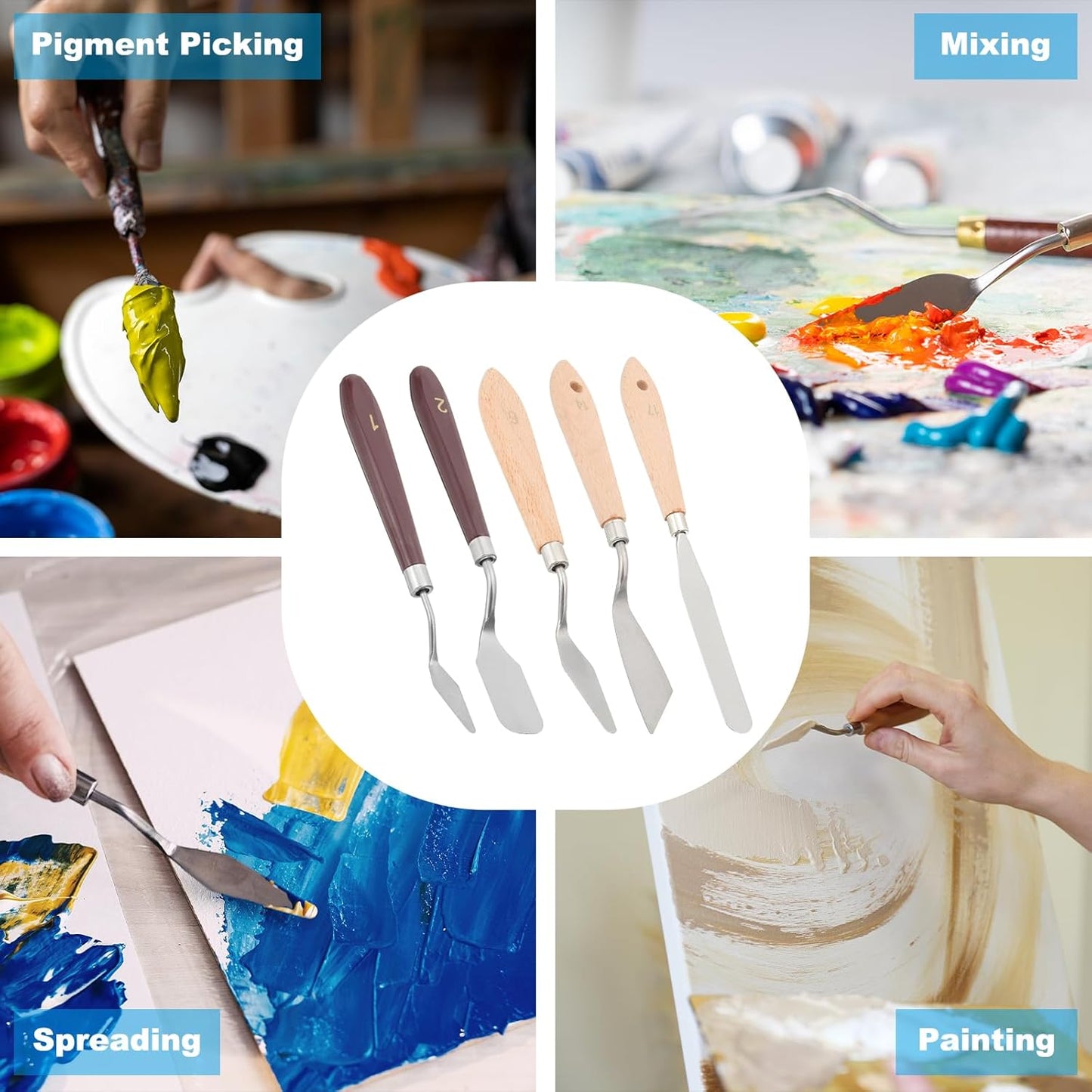 PATIKIL Art Spatula, No.9 16mm Stainless Steel Flexible Palette Knife Painting Knife Painting Spatula Oil Painting Mixing Scraper with Wood Handle for Canvas Acrylic Painting, Brown