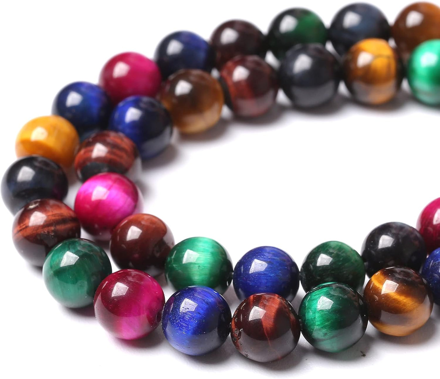 72pcs 10mm AAA Natural Colorful Tiger Eye Stone Beads Gemstone Round Spacer Loose Beads for Jewelry Making DIY Bracelet Necklace 32" 2 Strands