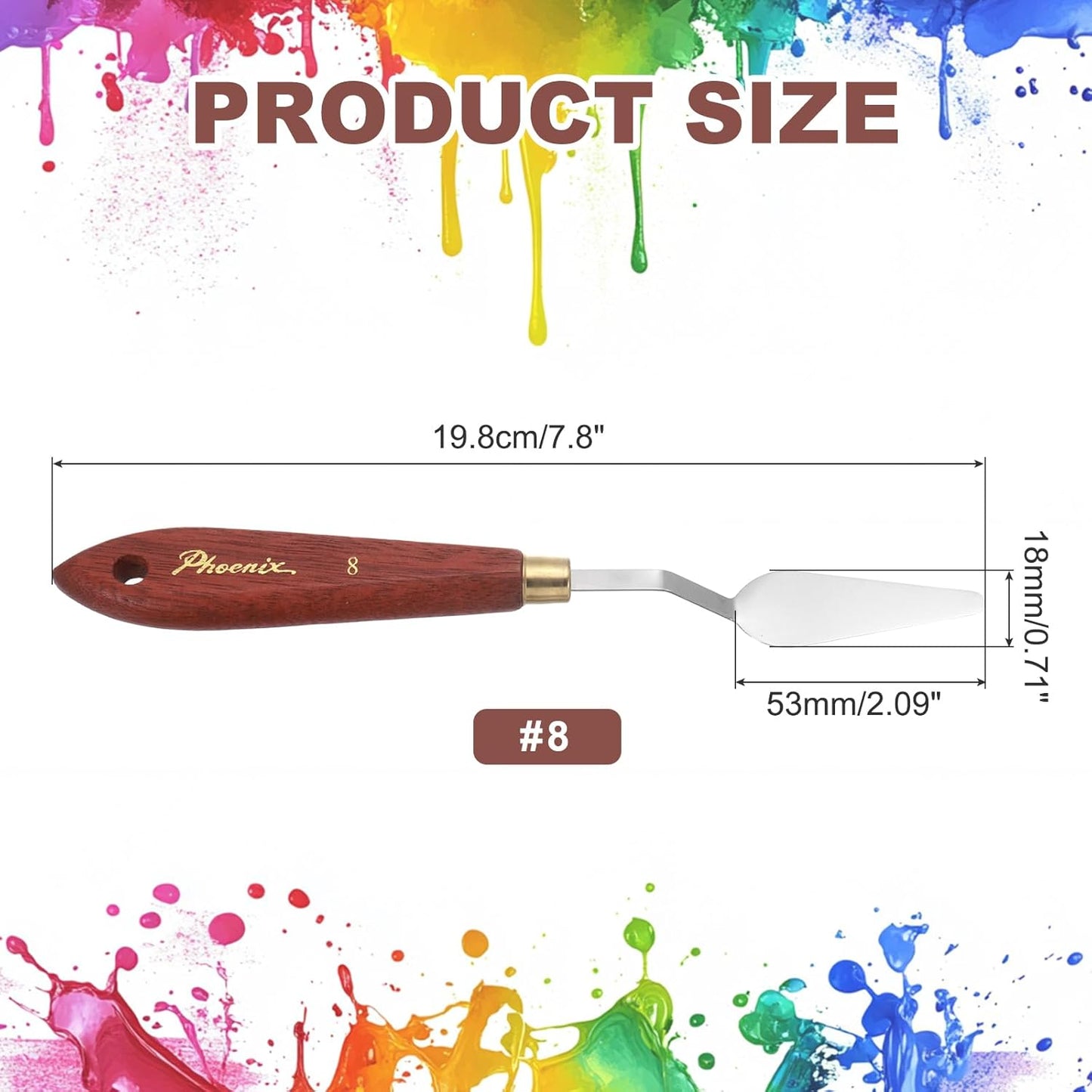 MECCANIXITY Pack of 1 Palette Knife No.8, 7.8" Long Palette Knives with Stainless Steel Flexible Spatula Pallet Knife and Wood Handle for Scraping, Mixing, Oil Acrylic Painting Canvas