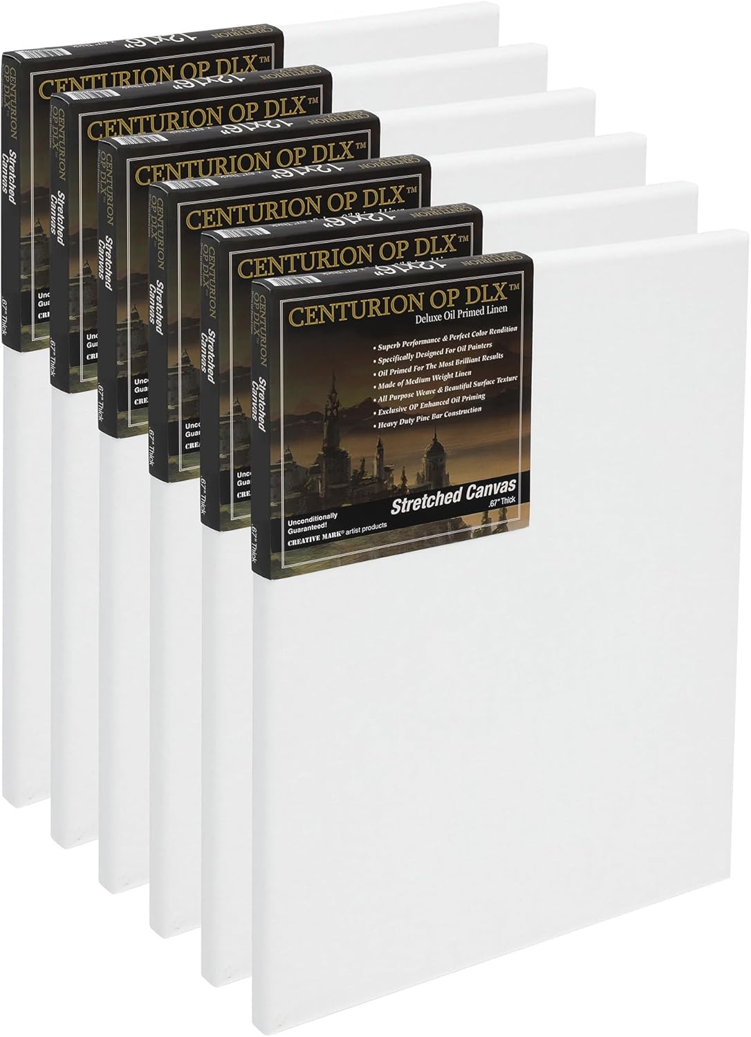 Centurion Deluxe Professional Oil Primed Linen Stretched Canvas, 11oz Linen, 30x40 - Box of 6, 0.67" Deep Canvases, Kiln-Dried Stretchers, Back Stapled, Premium Medium Weight Canvas for Oil Paintings
