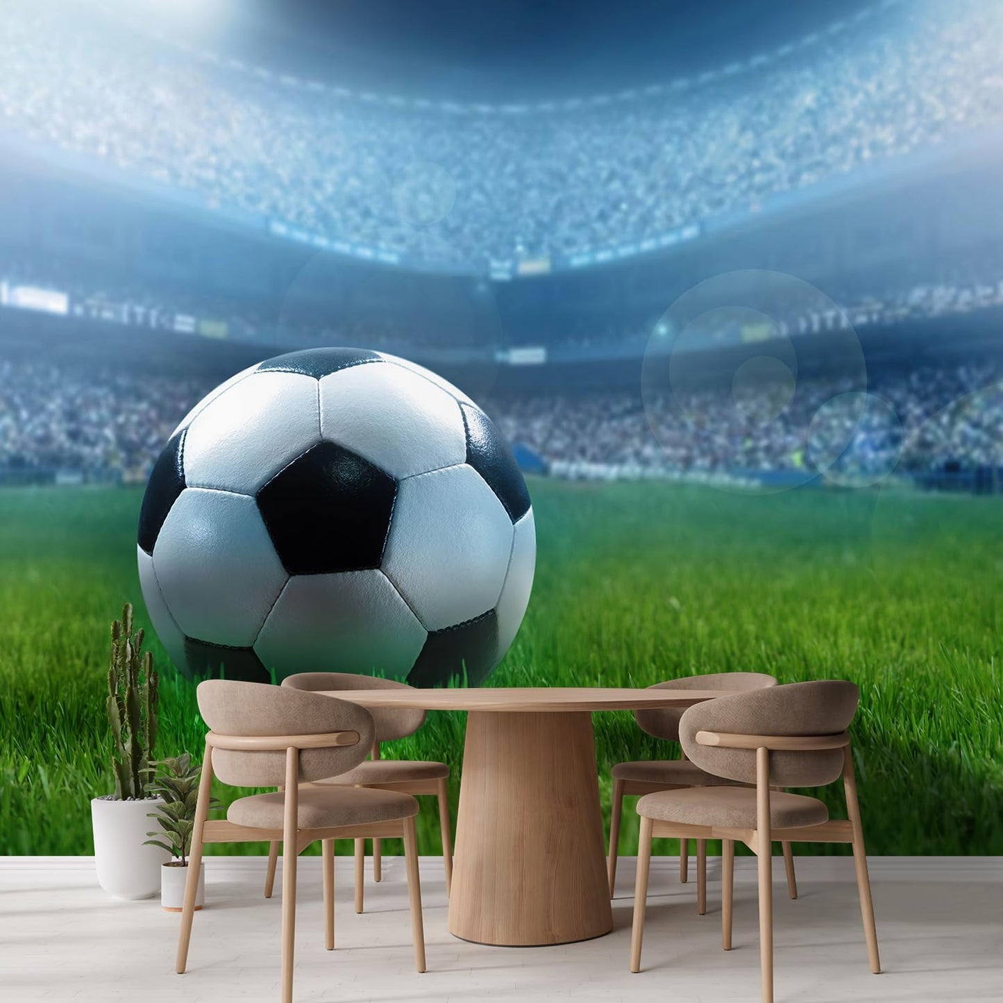 wall26 Wall Sticker/Wall Mural Close Up of a Football Ball on a Full Stadium, Not Peel and Stick, Non-Woven Wallpaper Decorative for Bedroom, Living Room, Office - 99x96 inches