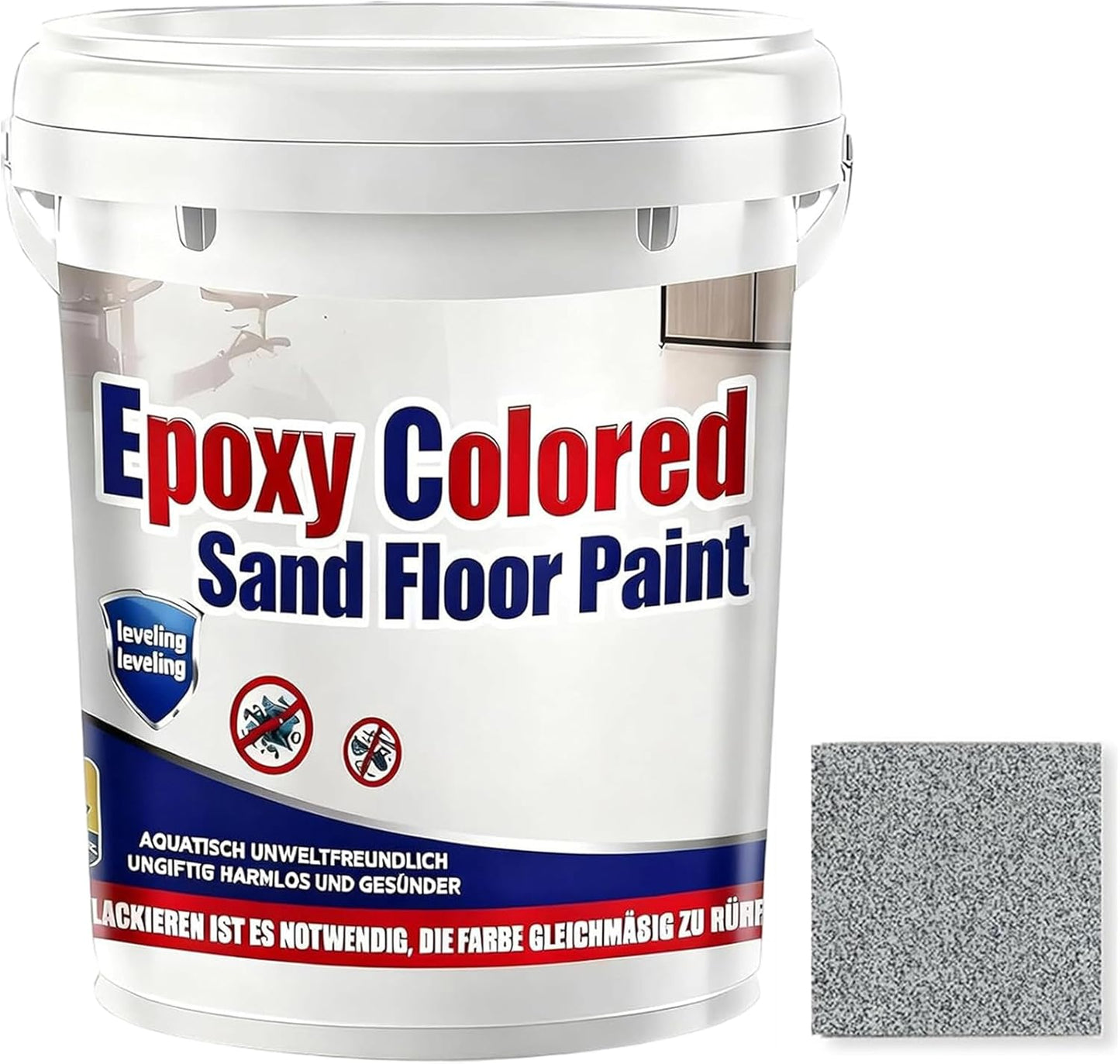 Epoxy Colored Sand Floor Paint, Epoxy Floor Paint for Concrete, High Gloss Marble Effect Coating, Waterproof Non-Slip Concrete Paints, Suitable for Indoor/Outdoor Use (Light Gray,320 oz/10 kg)