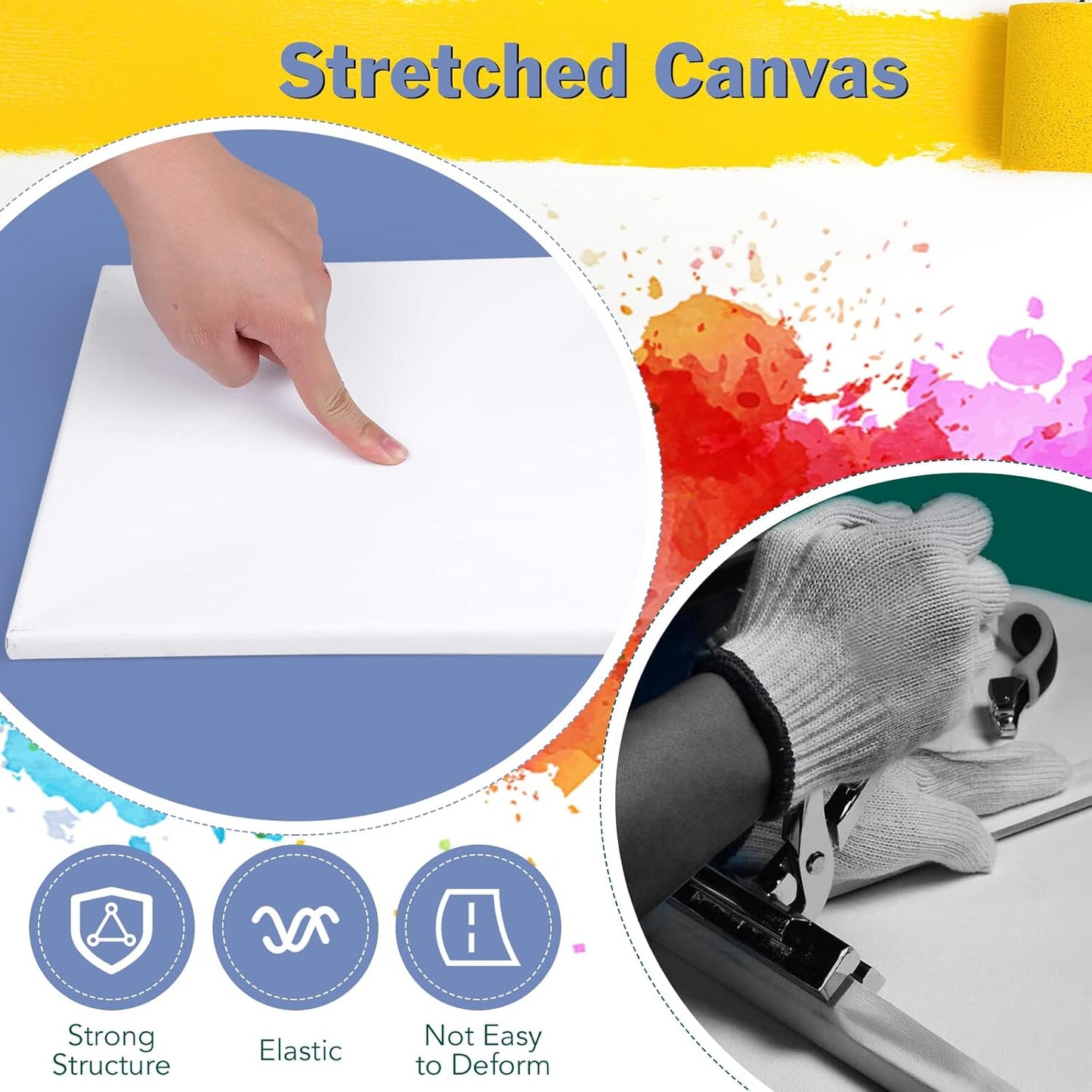 Stretched Canvases for Painting, 8PCS Multi Pack Canvas 3x5”, 5x7”, 8x10”, 10x12”(2 of Each), Acid-Free Wood Frame Blank Canvas, Art Canvas Pre Primed for Acrylic, Oil Painting, Tempera Paintings.