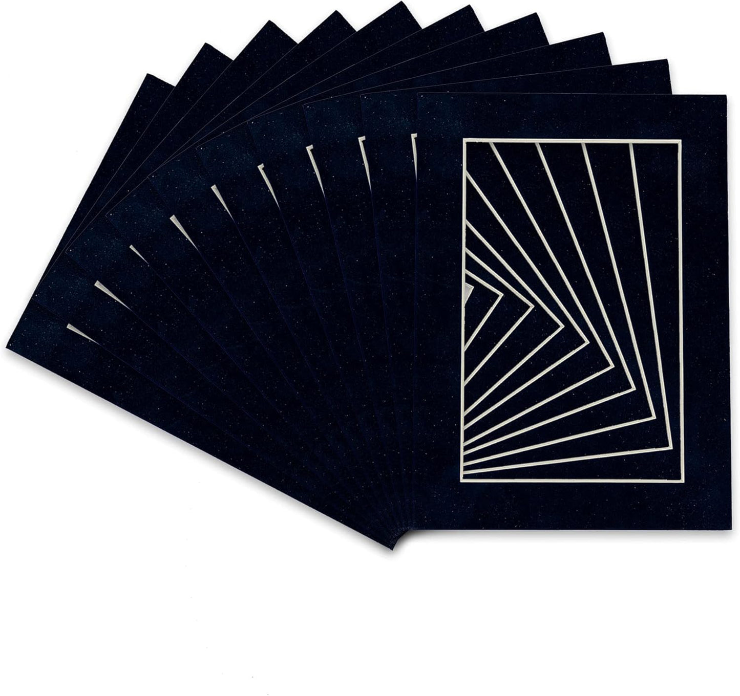 Pack of TEN 8x10 Mats Bevel Cut for 5.5x8.5 Photos - Acid Free Navy Suede Precut Matboards For Pictures, Photos, Framing - 4-ply Thickness