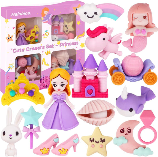 Erasers Set for Kids, Princess Castle Pencil Eraser Bulk for Kids, Take Apart Puzzle Erasers for Classroom Prizes, Game Reward, Egg Fillers, Back to School Gift for Boys and Girls Desk Pets