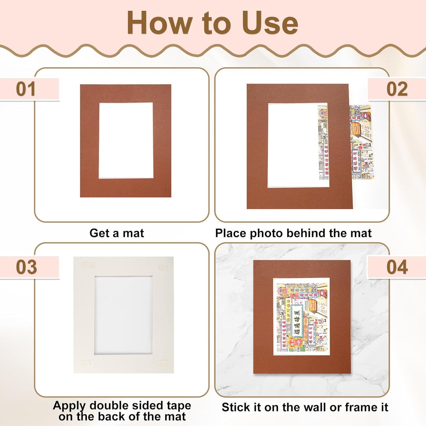uxcell Picture Mats, 8 x 10 Mat Board Center for 5 x 7 Pictures Acid Free White Core Bevel Cut Frame Mattes with Backing for Display Art Measuring, Yellow