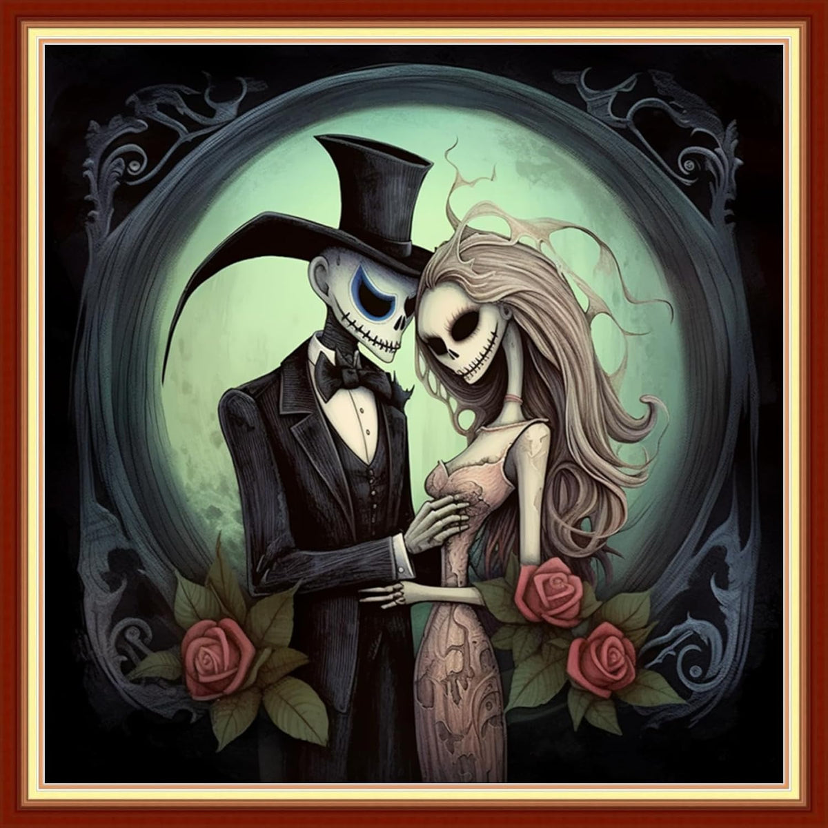 Dooxvey Cross Stitch Kits for Adult Beginners - Full Range of Stamped Kits, Needlepoint & Embroidery Kits - 11CT Cross Stitch Patterns - Skeleton Couple - 18x18 inch