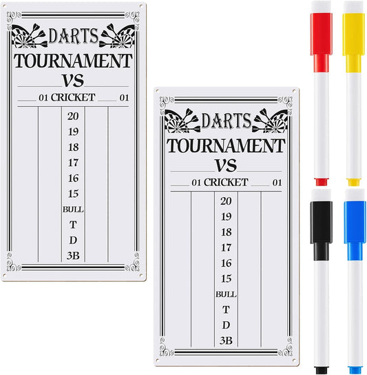 Juexica 2 Pieces Dart Scoreboard Dry Erase Scoreboard Dart Score Keeper Dart Accessories with 4 Dry Erase Markers for Cricket and 01 Dart Games, 15 x 7.8 Inches