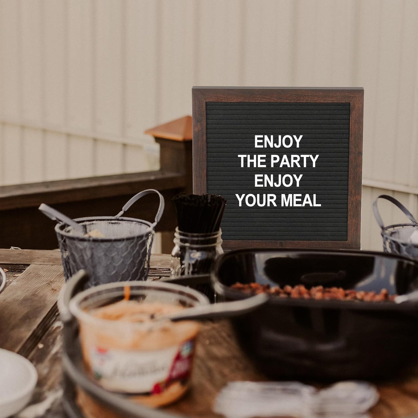 PATIKIL Felt Letter Board, 10x10Inches Black Brown Wooden Changeable Message Board with Storage Bag Stand for Kitchen Menu Classroom Farmhouse Decor Notes, White Letter