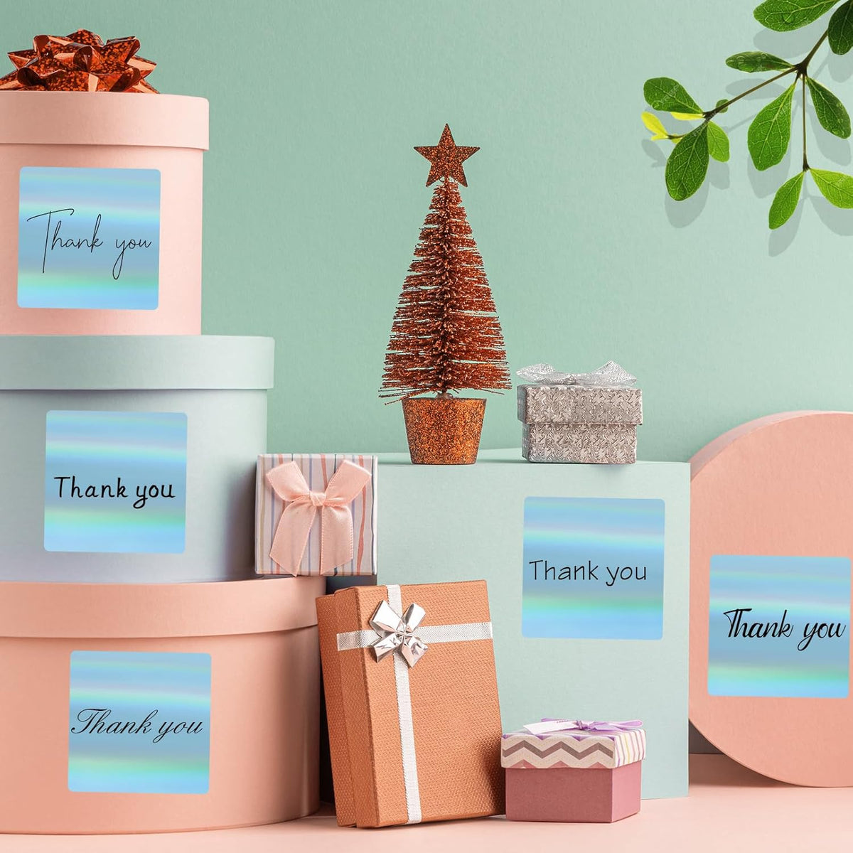 Holographic Square Thermal Labels Stickers 3" x 3", Square Direct Thermal Stickers Labels, Glitter Self-Adhesive Thermals Label for Small Business- Holographic Blue
