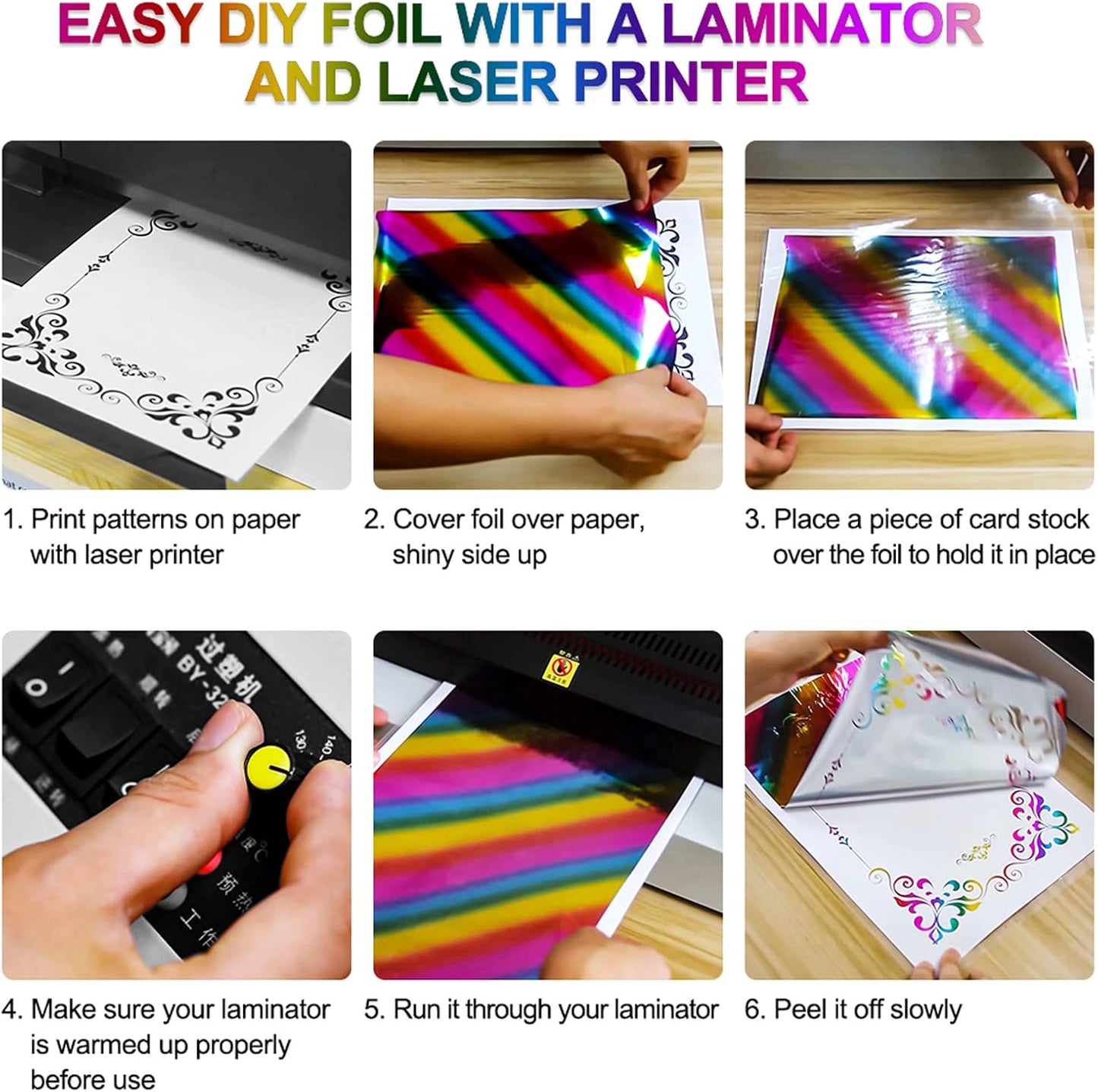 5PCS Toner Reactive Foil,Reactive Foil Transfer Foil Paper for Laminator,Hot Stamping Foil Paper by Laser Printer and Laminator for Scrapbooking Craft Cardmaking DIY Album Cardstock 5mx19.3cm