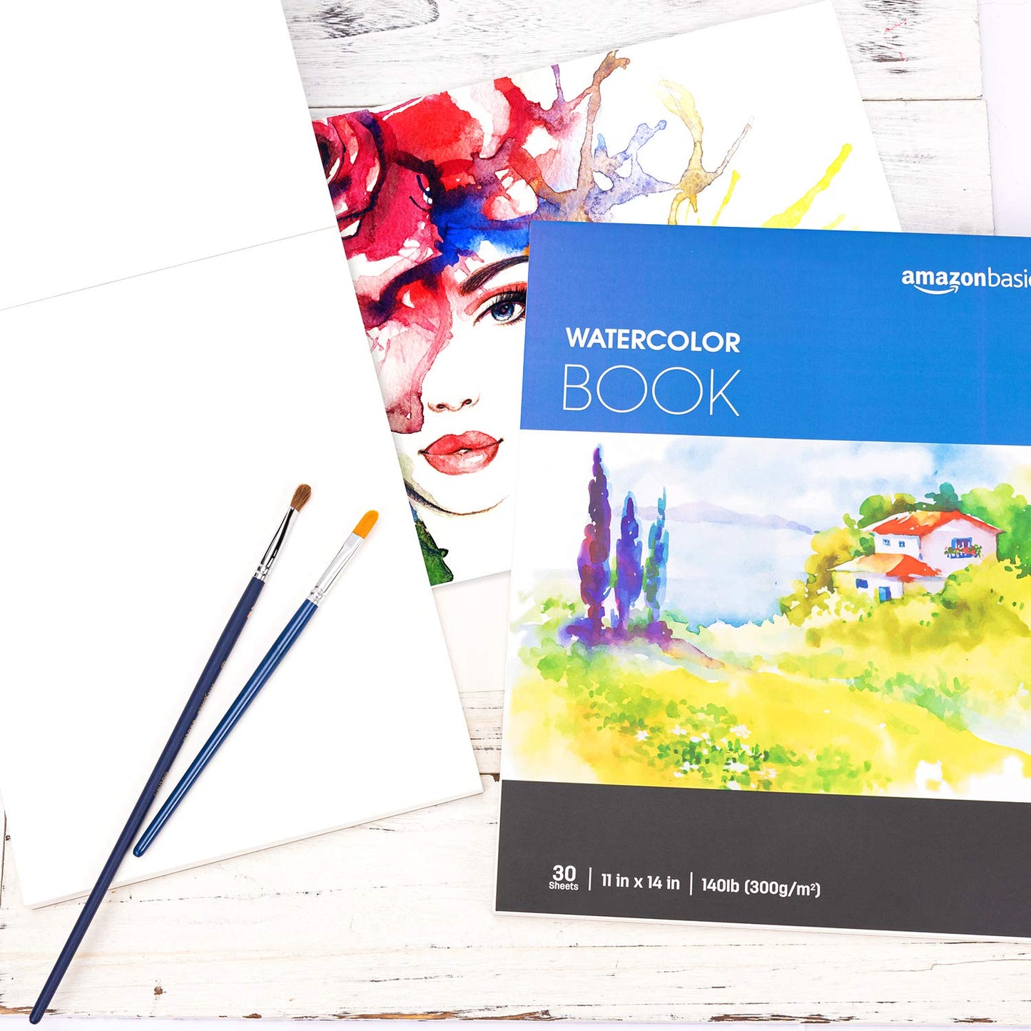 Amazon Basics Watercolor Pad, 9"x12", 140 lb / 300 gsm, 30 Sheets, White