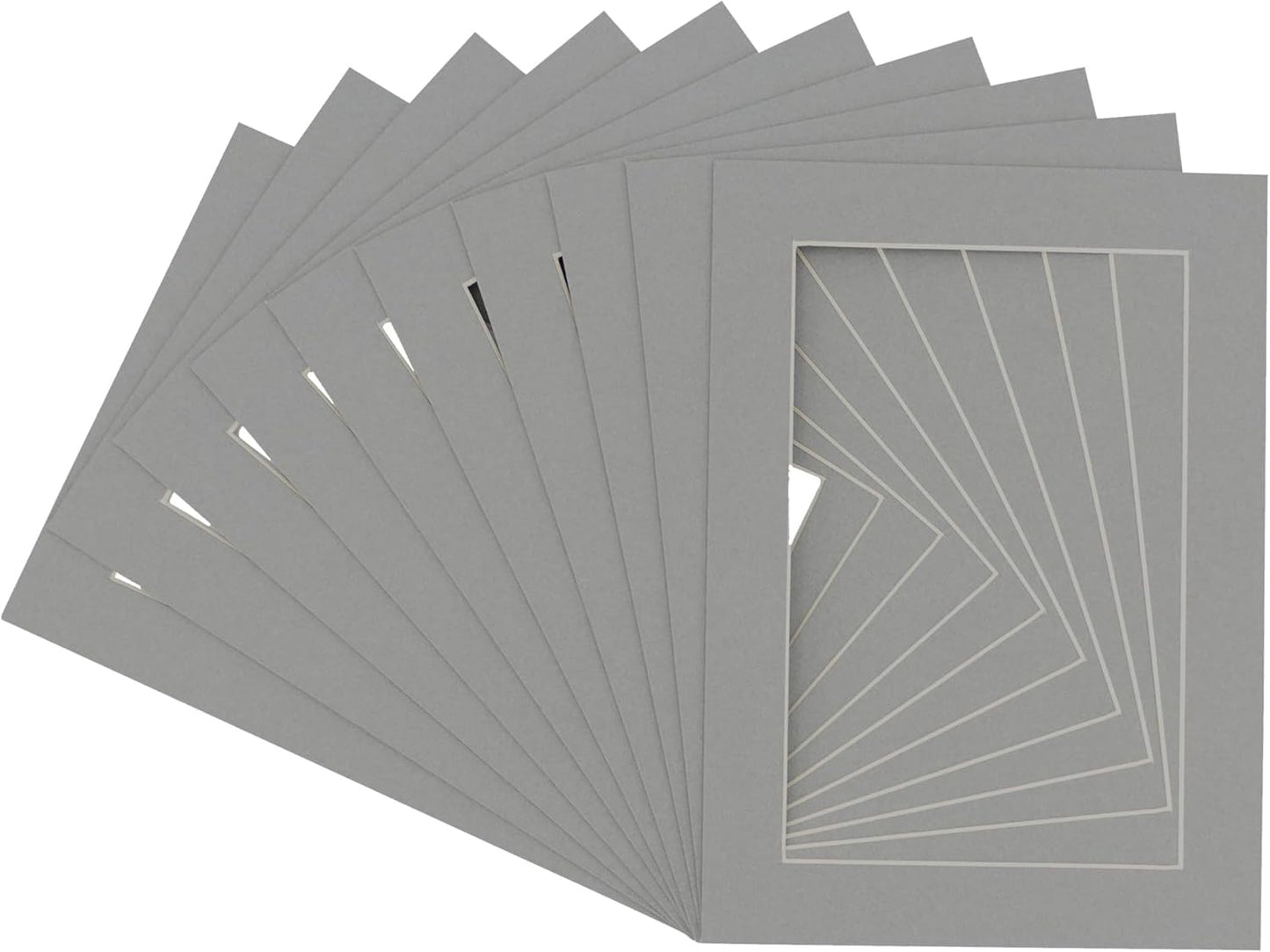 Pack of Ten Acid Free 8x10 Mats Bevel Cut for 5x8 Photos - Mid Grey Precut Matboards With Backing Boards and Self Seal Photo Mat Bags For Pictures, Photos, Framing - 4-ply Thickness