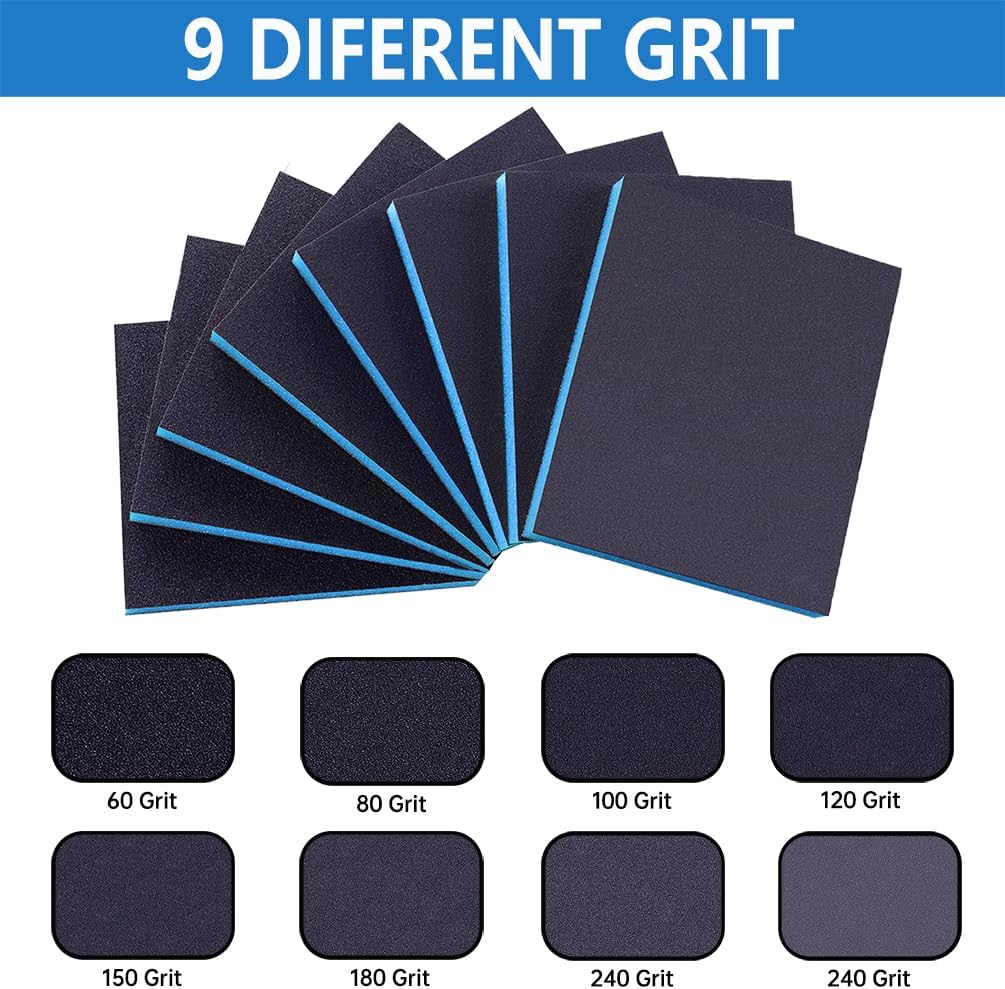 16 Pack 320 Grits Sanding Sponge Fine Sanding Block, Washable and Reusable Wet Dry Sandpaper Block Sandpaper Sponge for Wood Metal FurniturePaint and Drywall