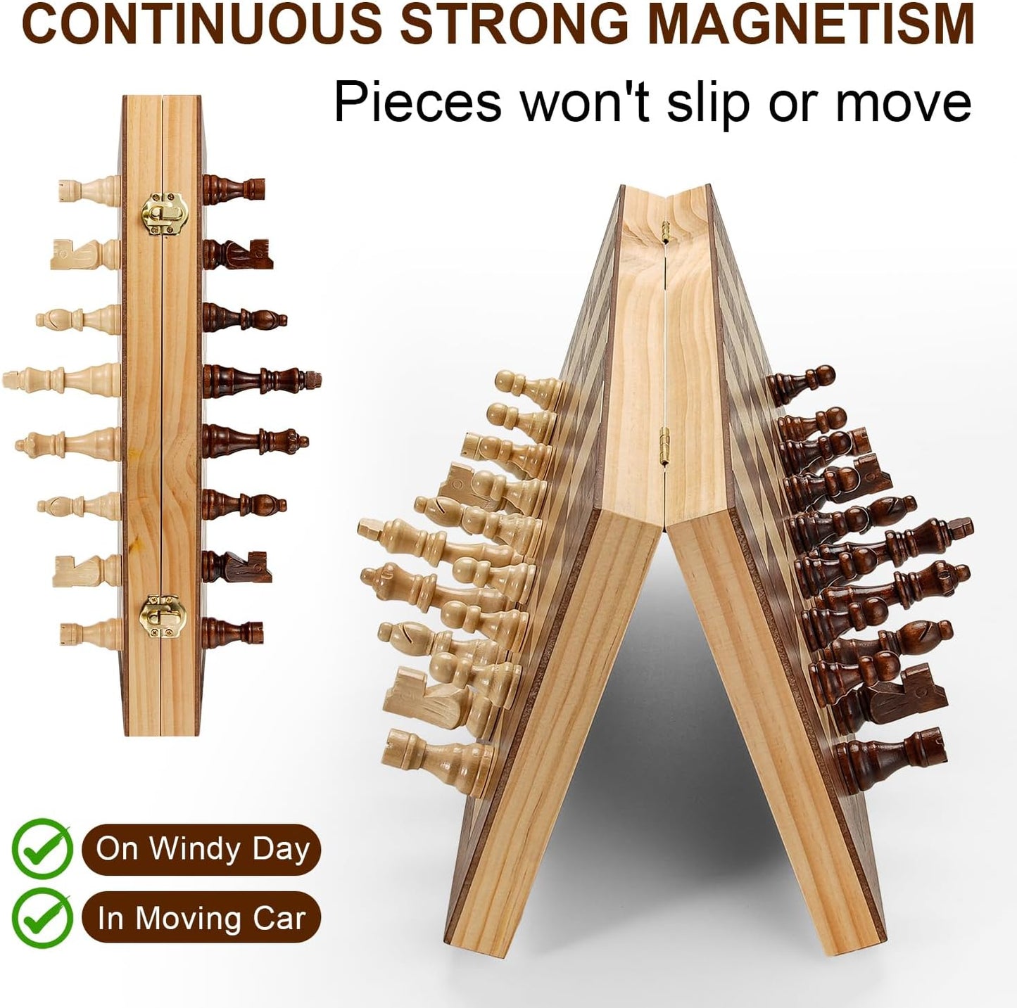17 Inch Large Chess Set for Adults & Kids, Foldable Wooden Chess Board for Kids, Portable Magnetic Chessboard Game for Adults