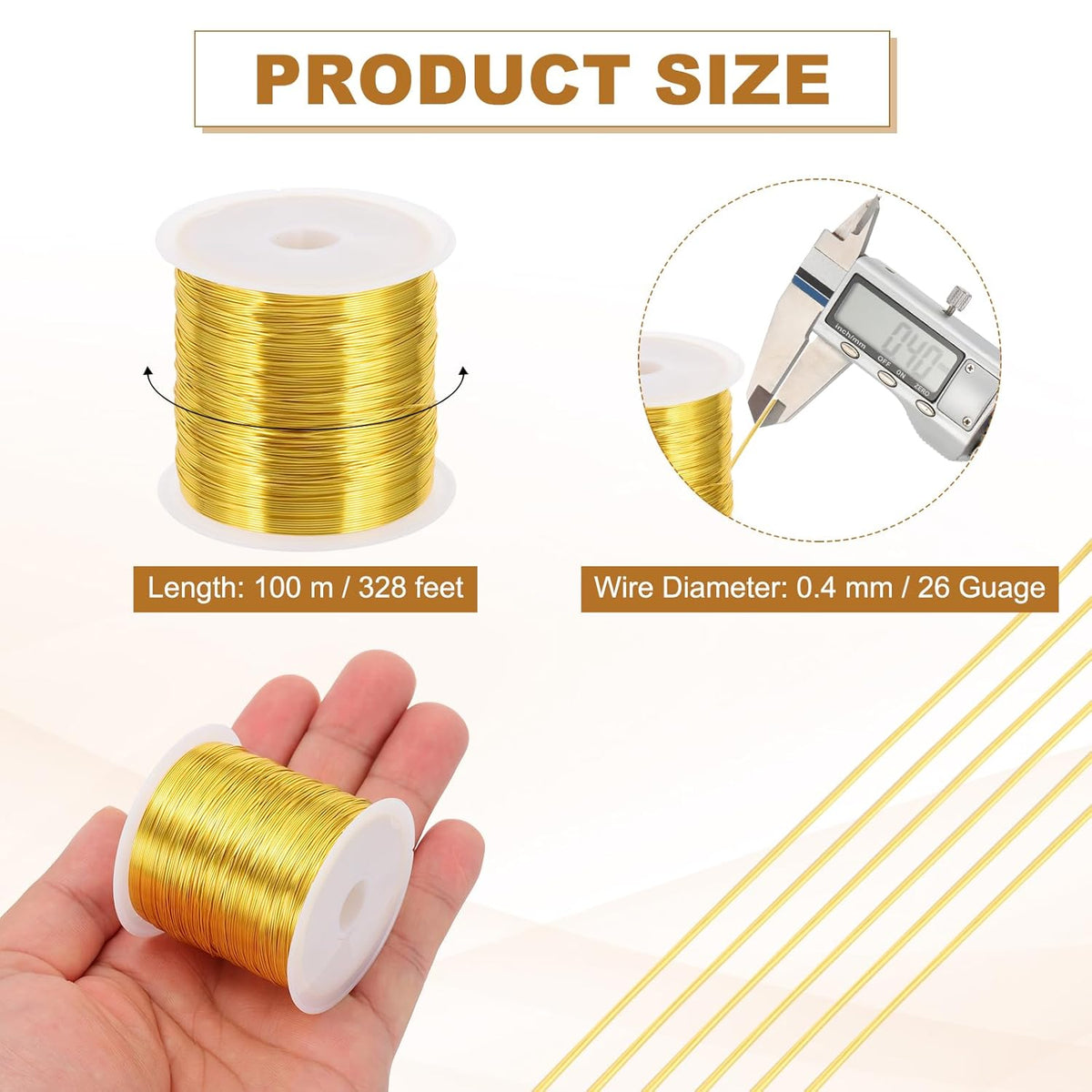 PATIKIL 26 Guage/ 0.4 mm 328 Feet Jewelry Craft Wire, Copper Beading Wire with Plier for Beading Jewelry Making Supplies Earrings Bracelets Accessories Sculptures Gardening, Gold
